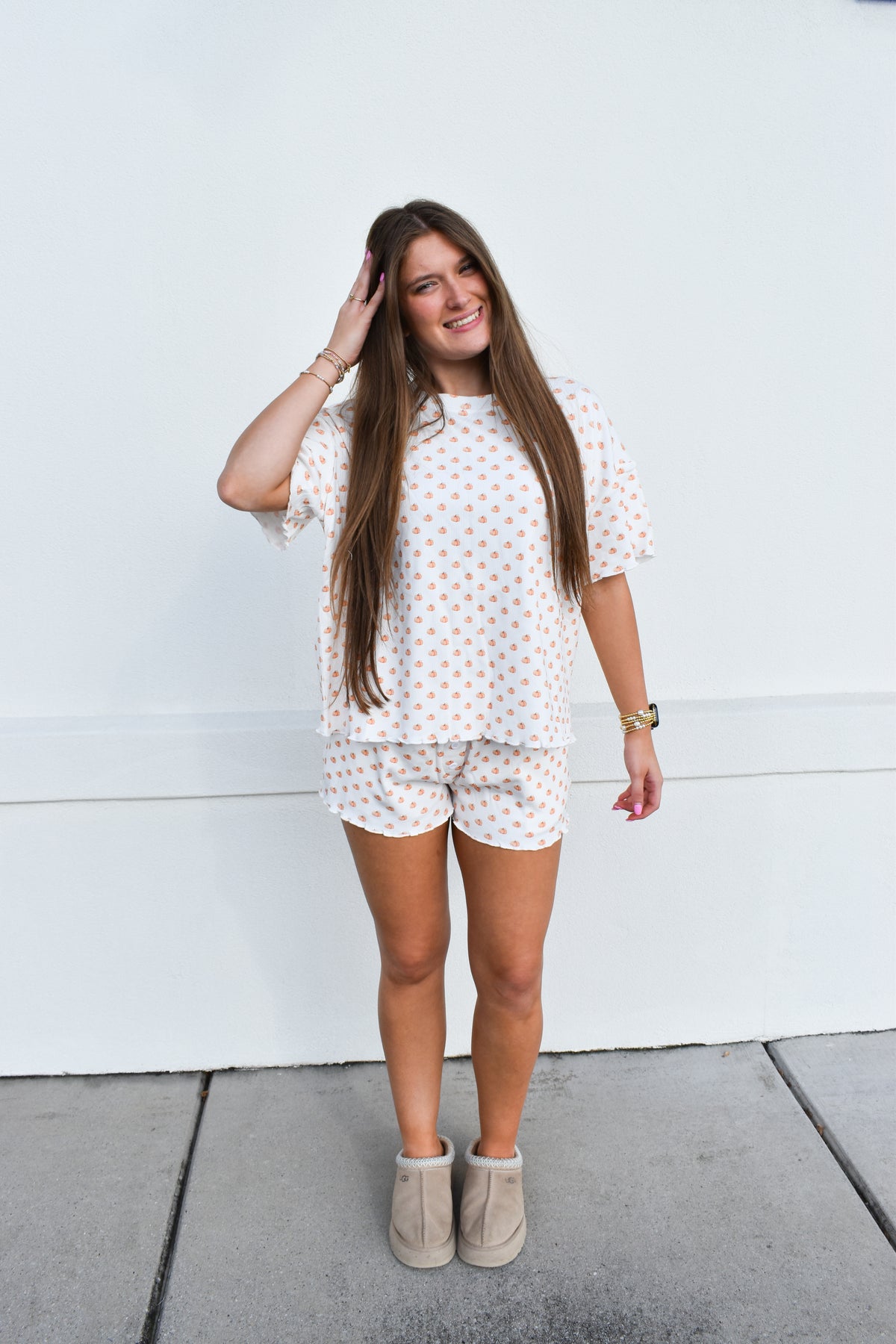 Pumpkin Fall Autumn Short Sleeve Pajama Top