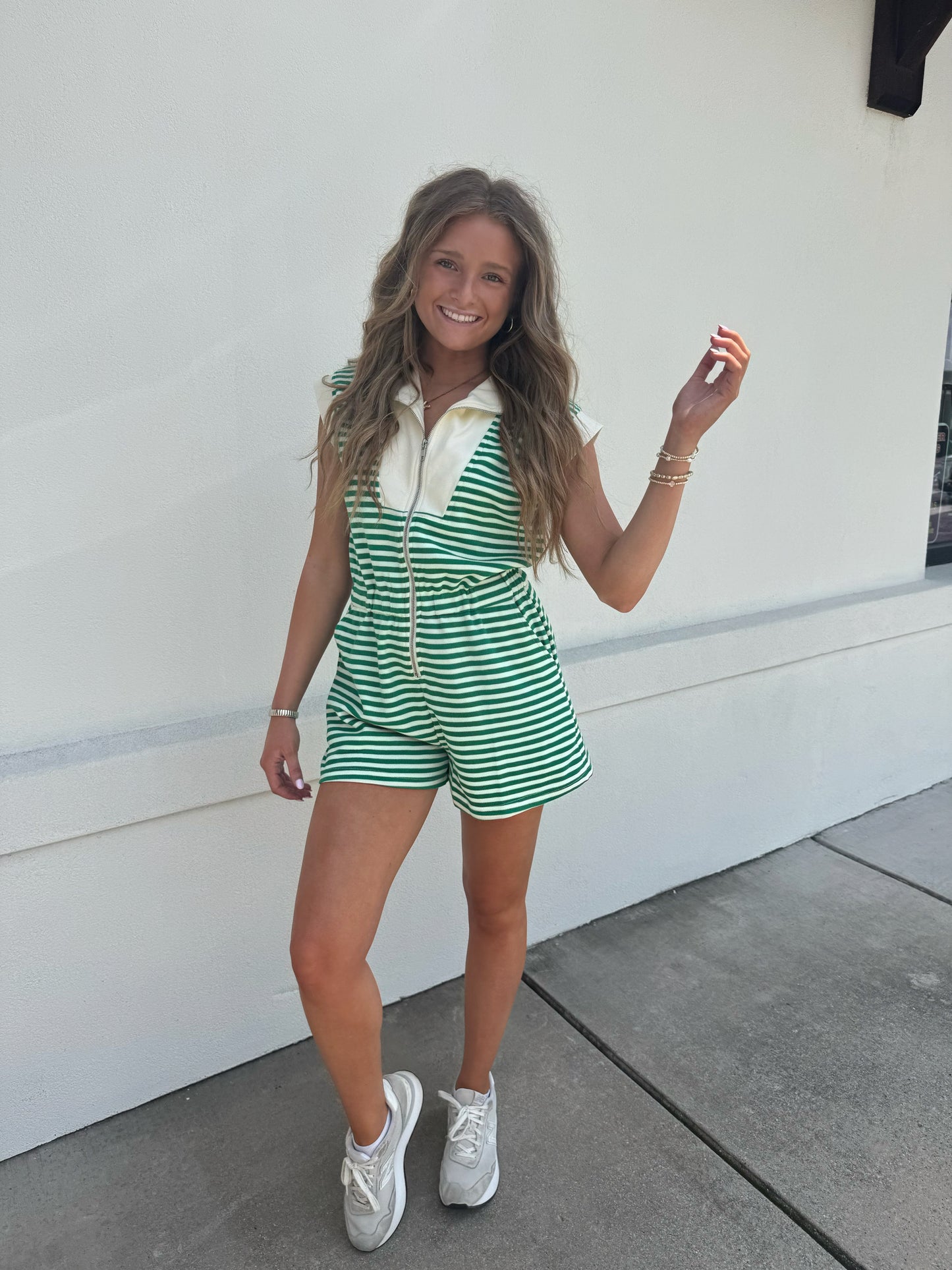 Striped Half Zip Romper