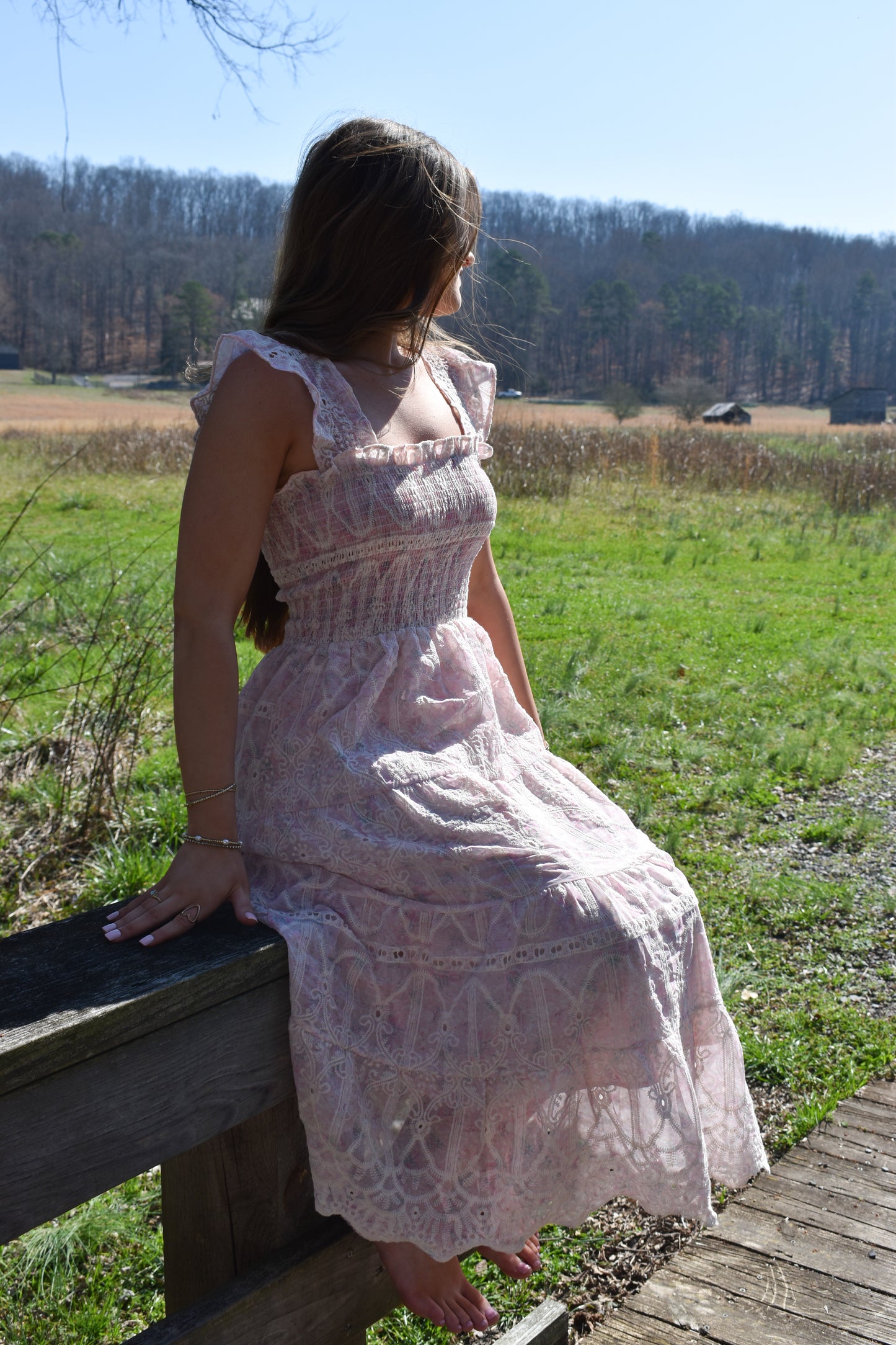 Whimsical Lace Flutter Sleeve Midi Dress