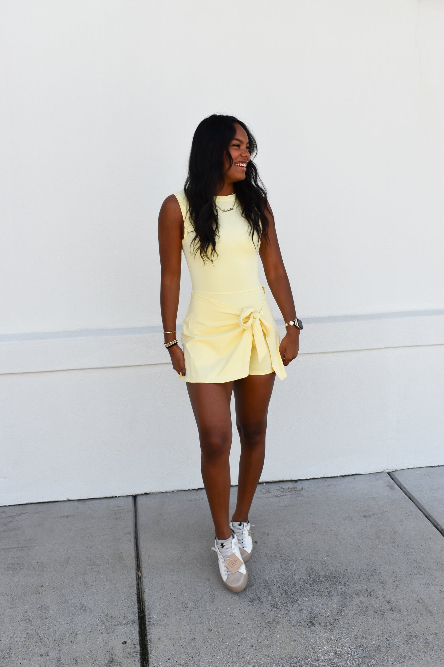 Athletic Wrap Tie Dress: Light Yellow