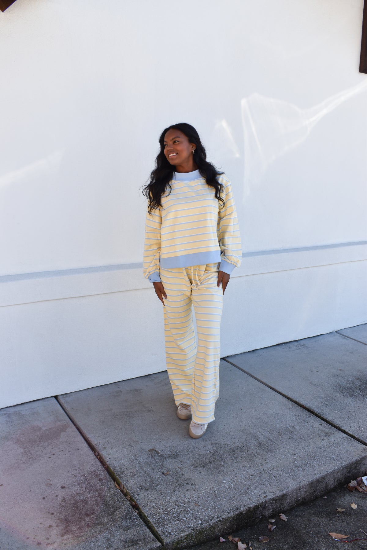 Striped Mockneck: Baby Blue/Lemon