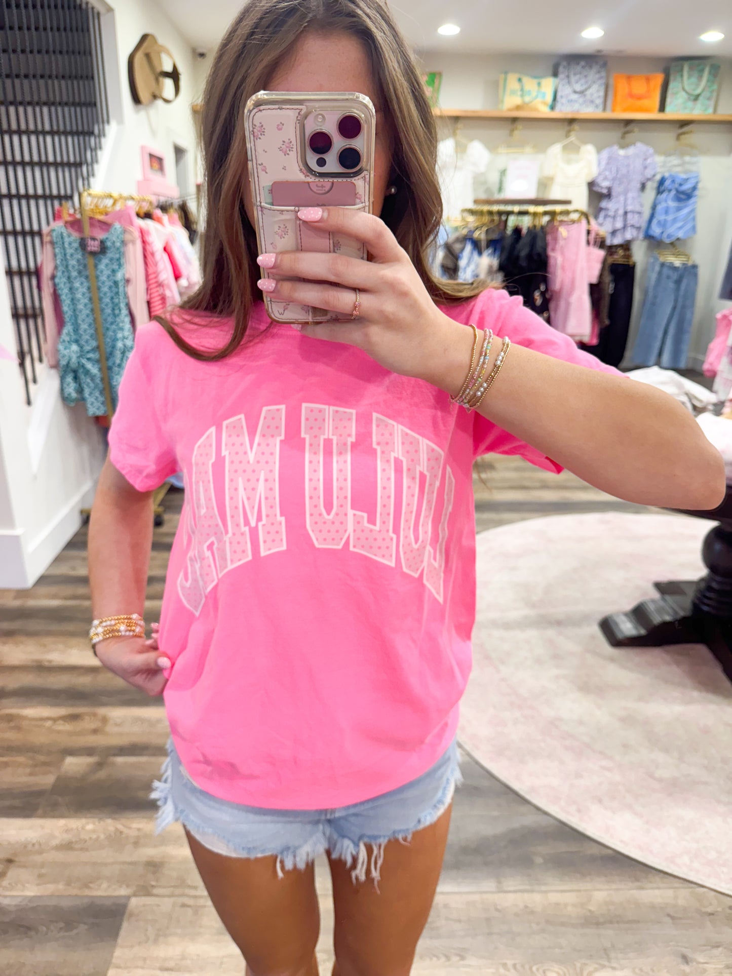 Lulu Mac Polka Dot Adult Neon Pink Comfort Colors Tee