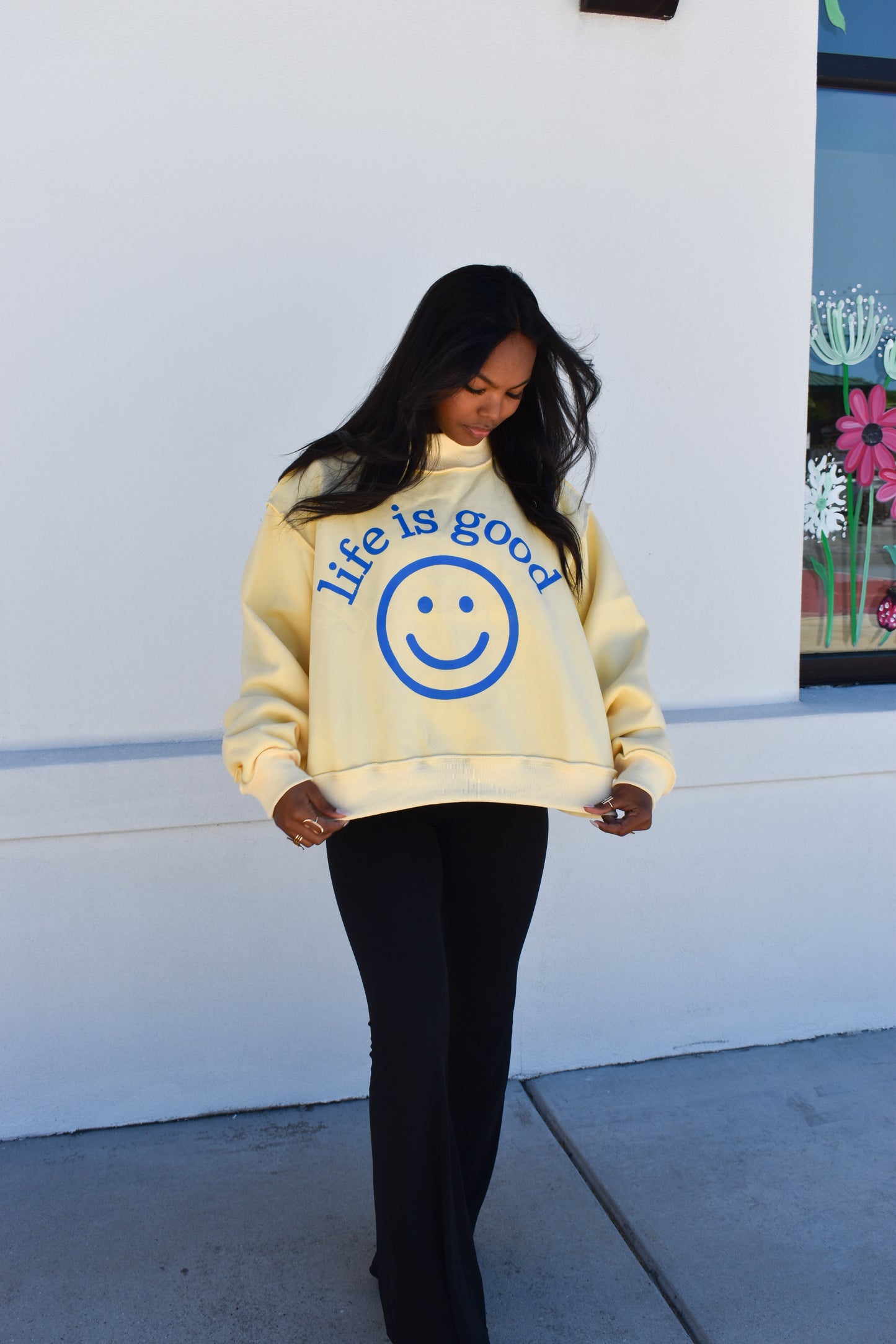 "Life is Good' Reversible Crop Mockneck