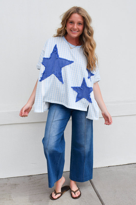 Gingham Star Patched Top