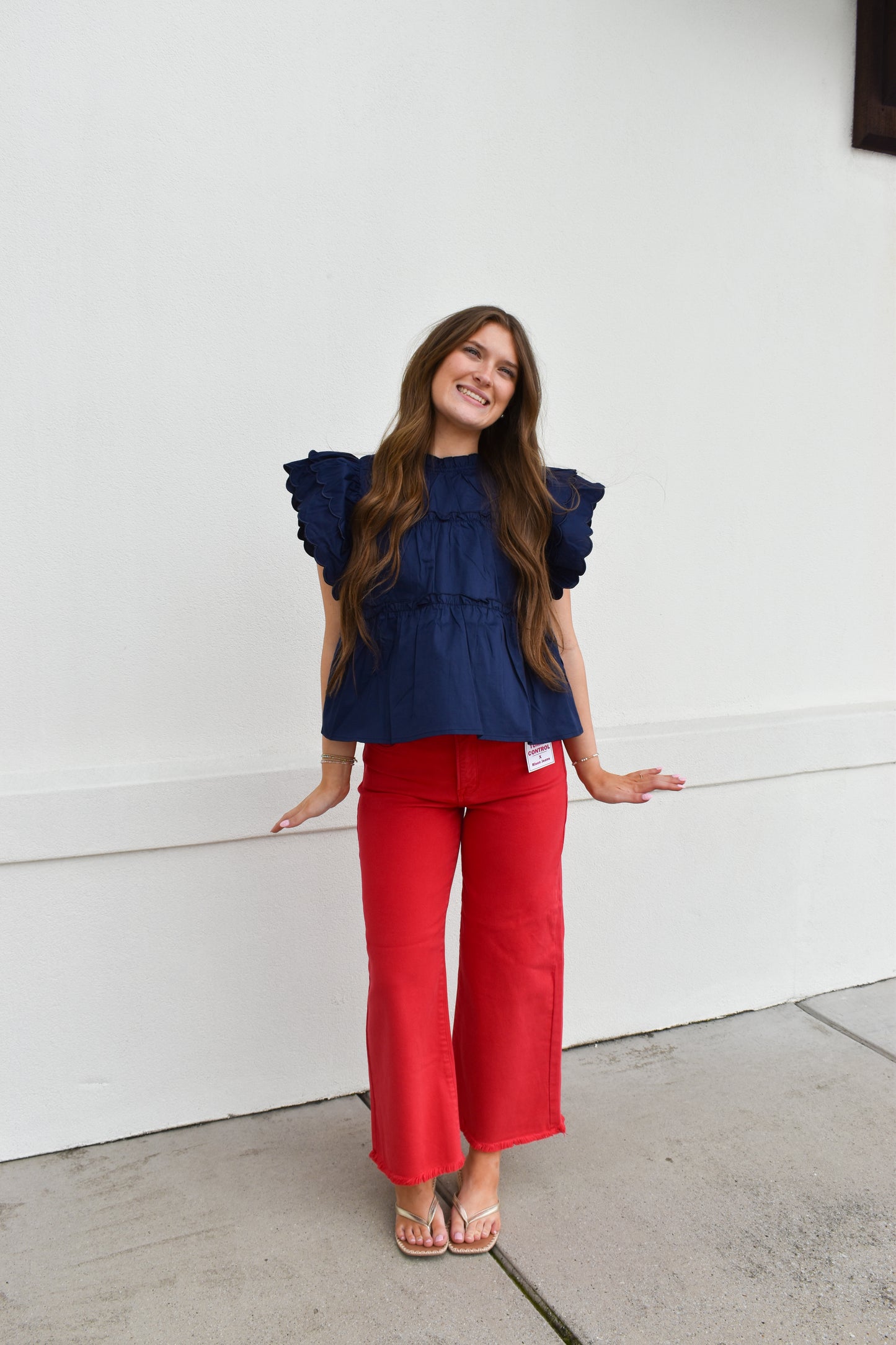 The Navy Scallop Ruffle Top