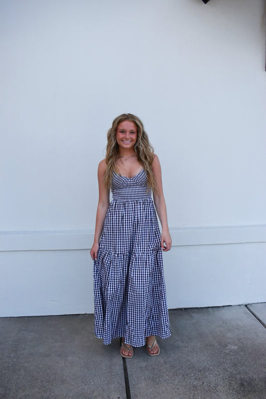Checkered Print Cross Back Maxi Dress