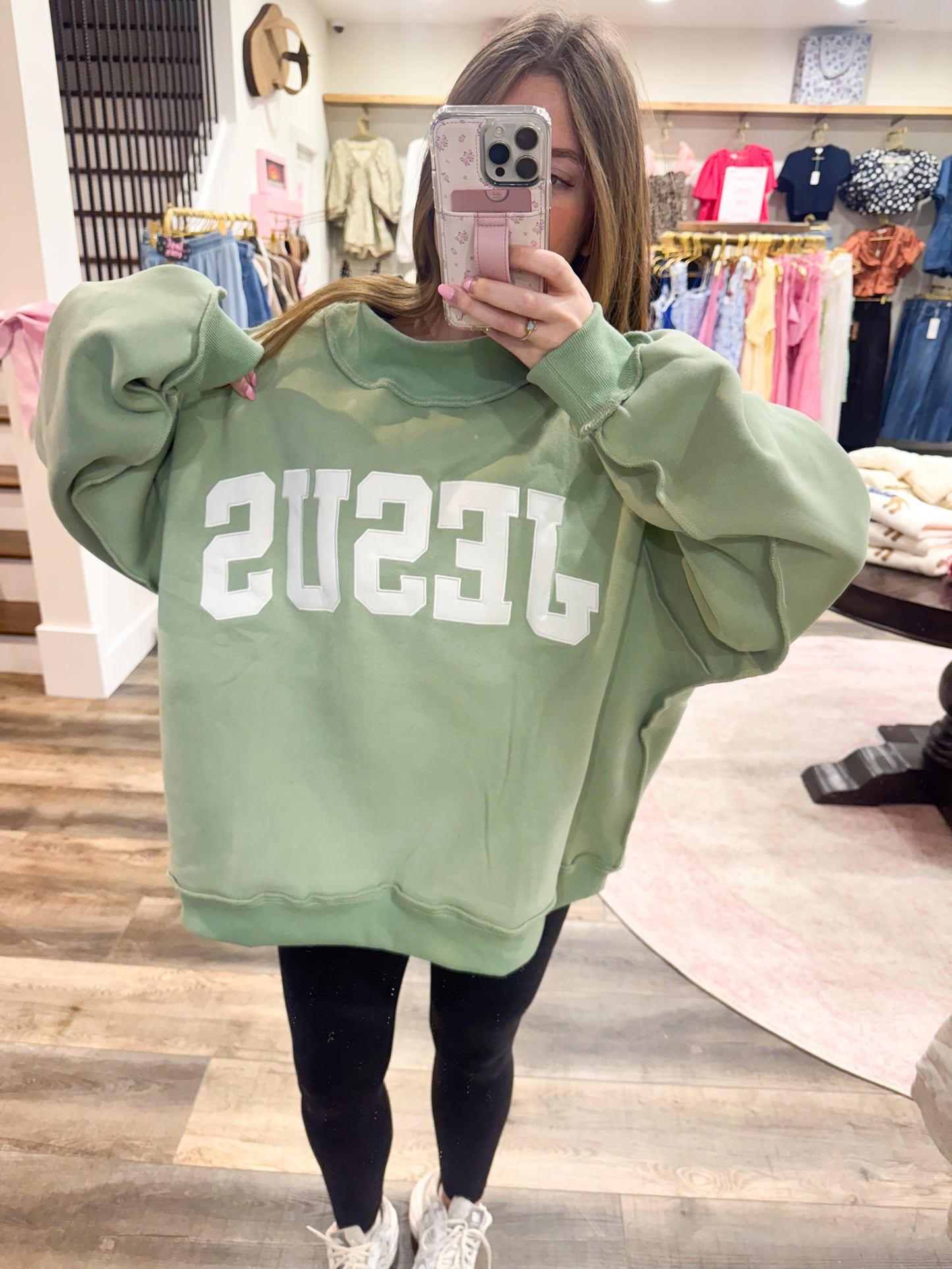 Jesus Embroidered MockNeck: Green