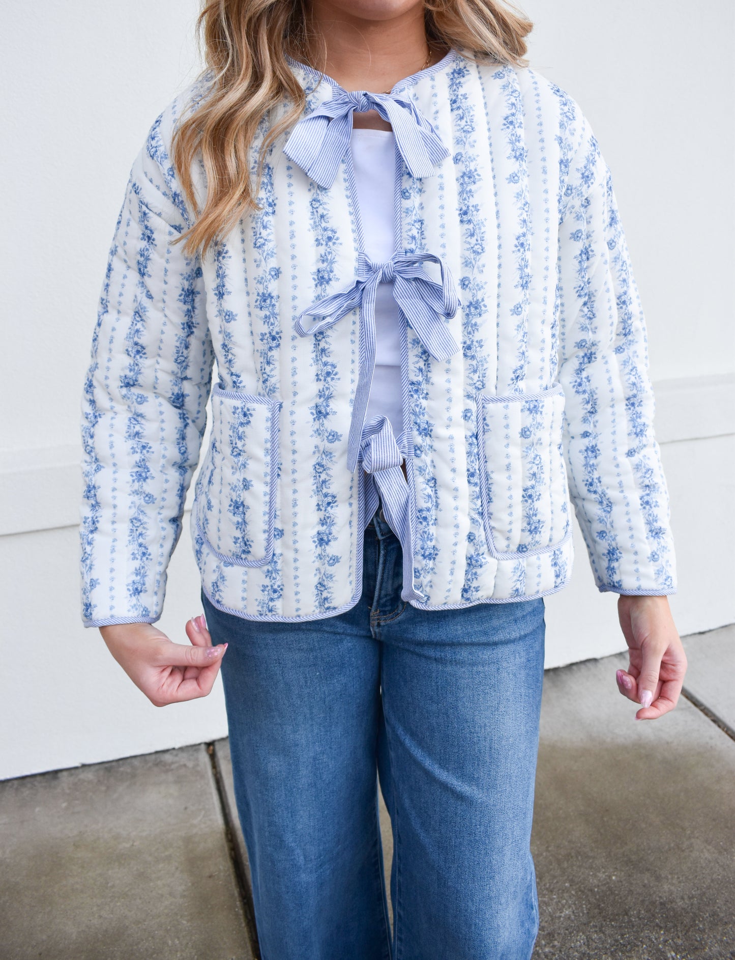 Blue Floral Quilted Jacket