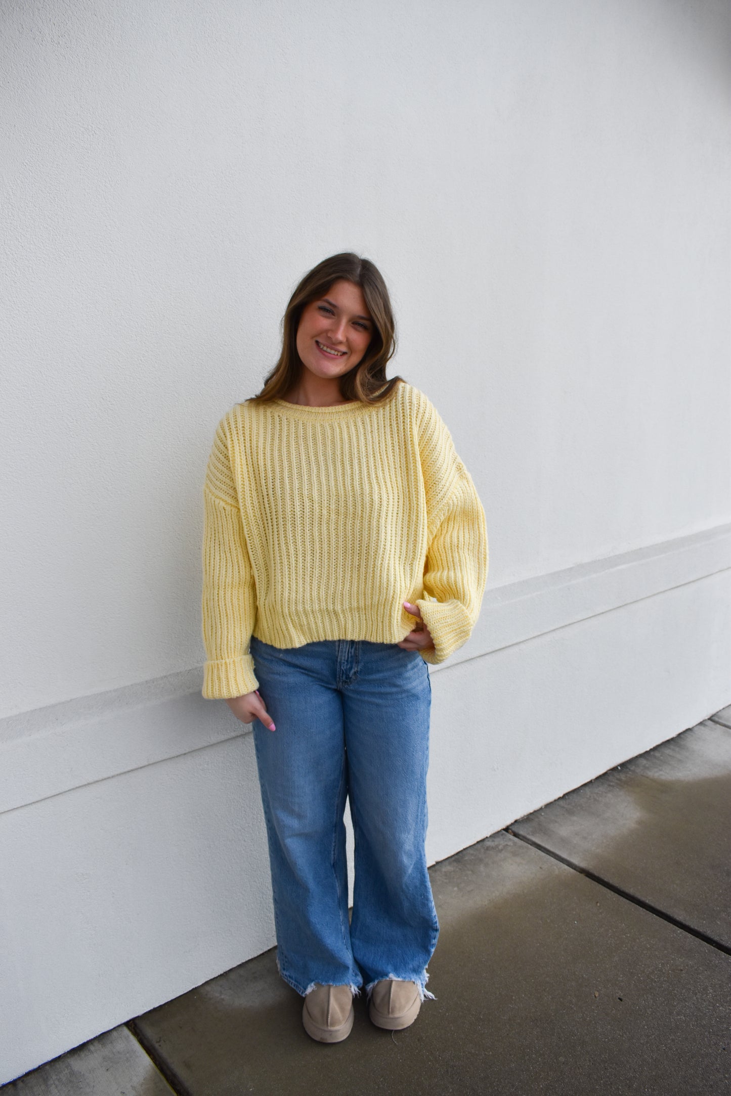 Boat Neck Chunky Yellow Sweater