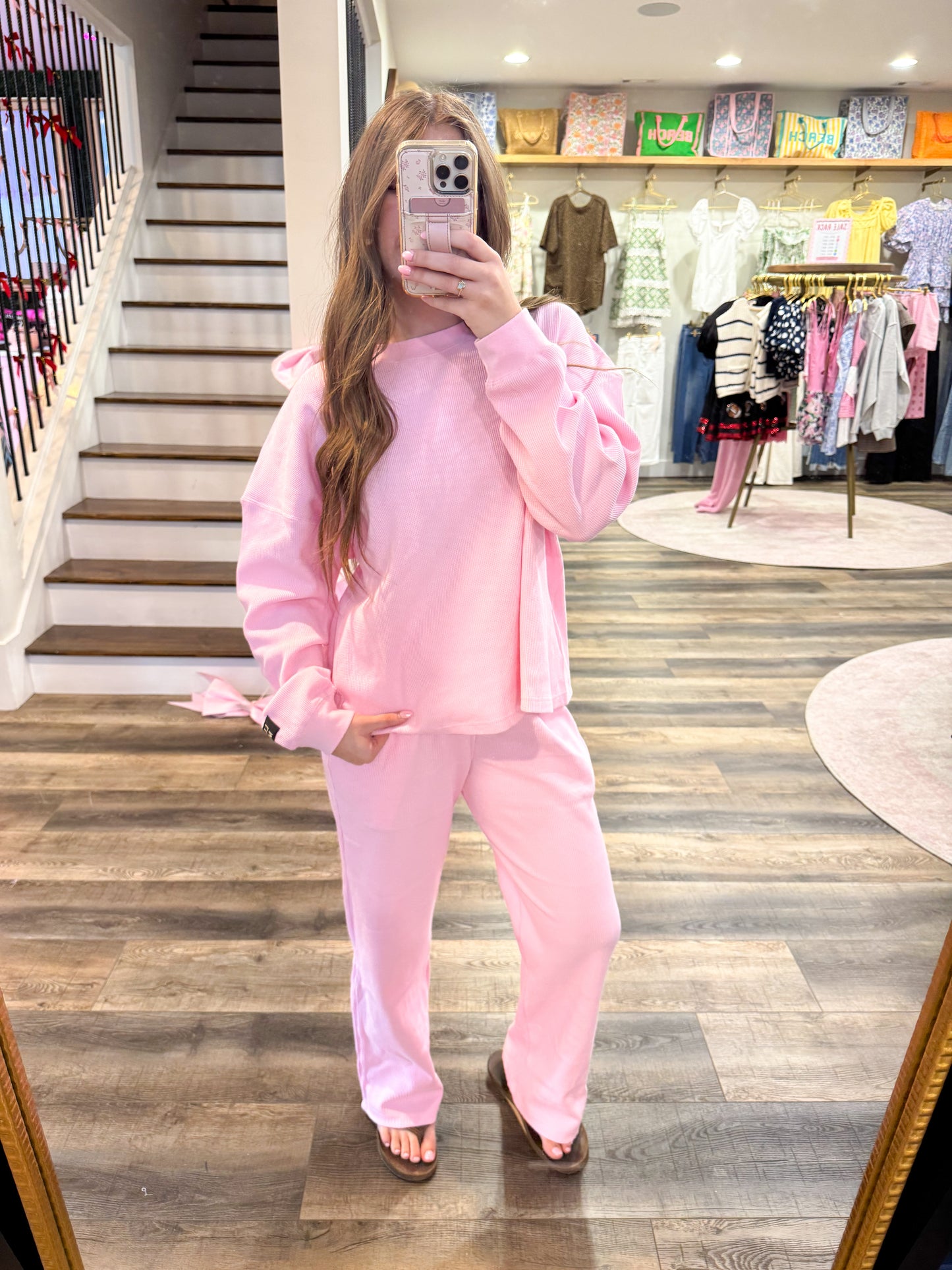 Lulu Mac Waffle Long Sleeve: Light Pink