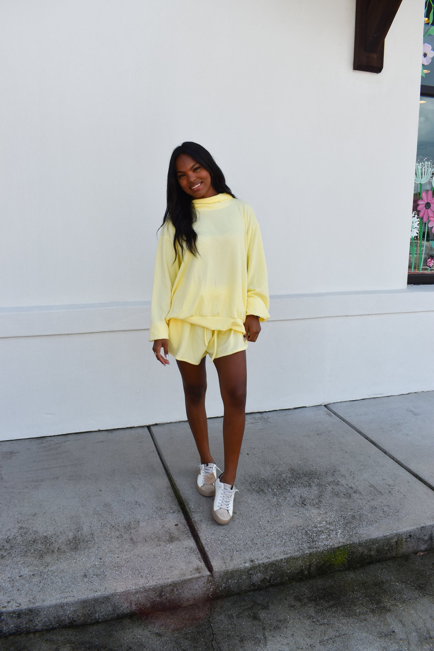 Yellow Waffle Knit Mockneck