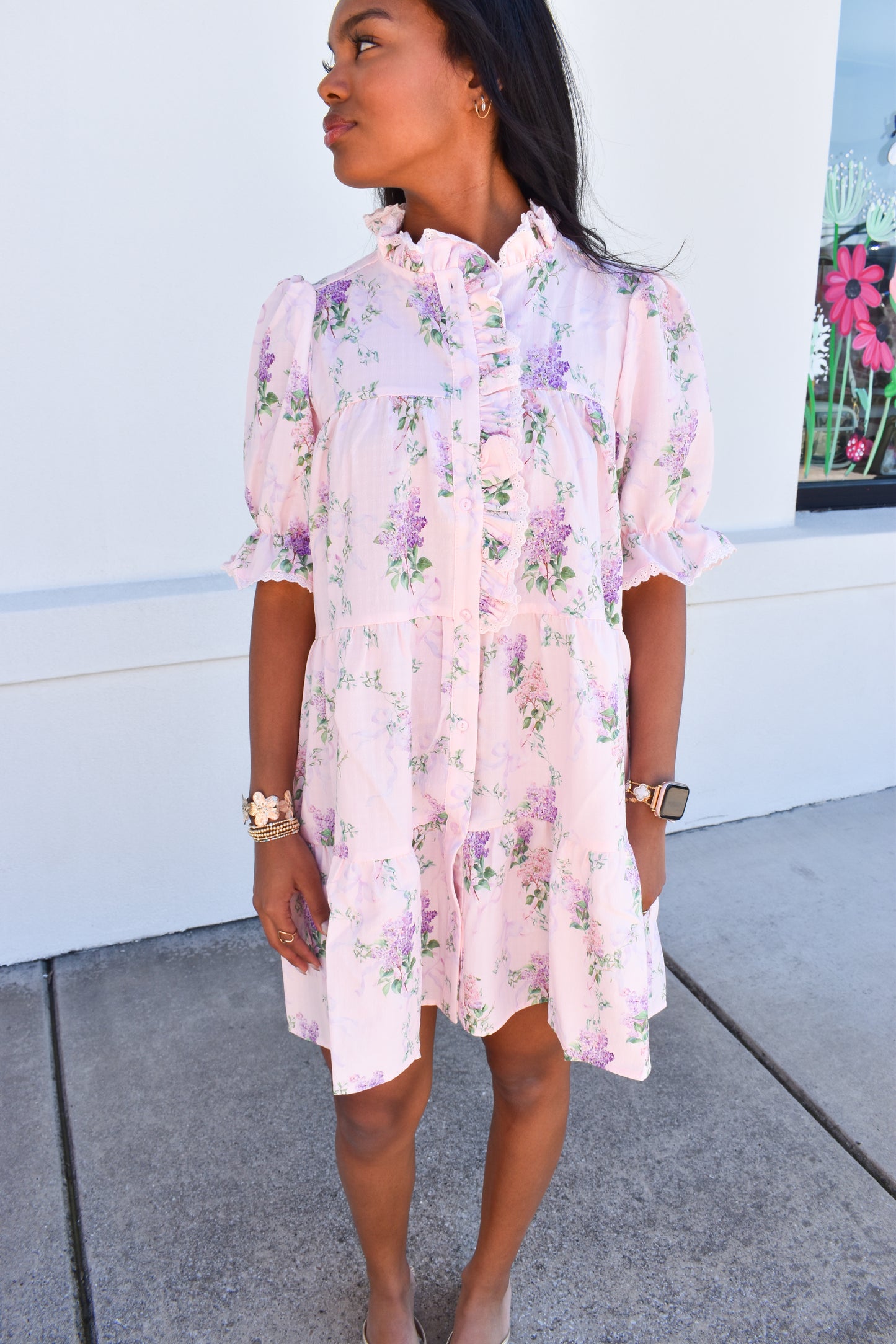Pink Floral Ruffle Baby Doll Dress
