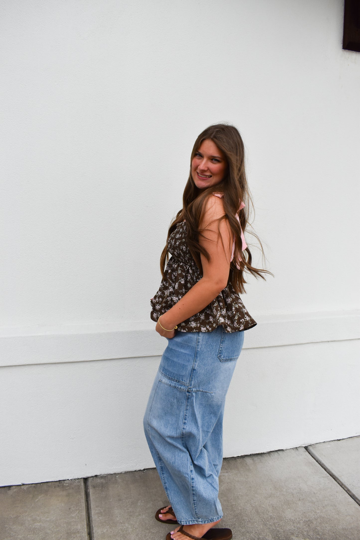 Romantic Floral Top w/ Pink Bow Straps