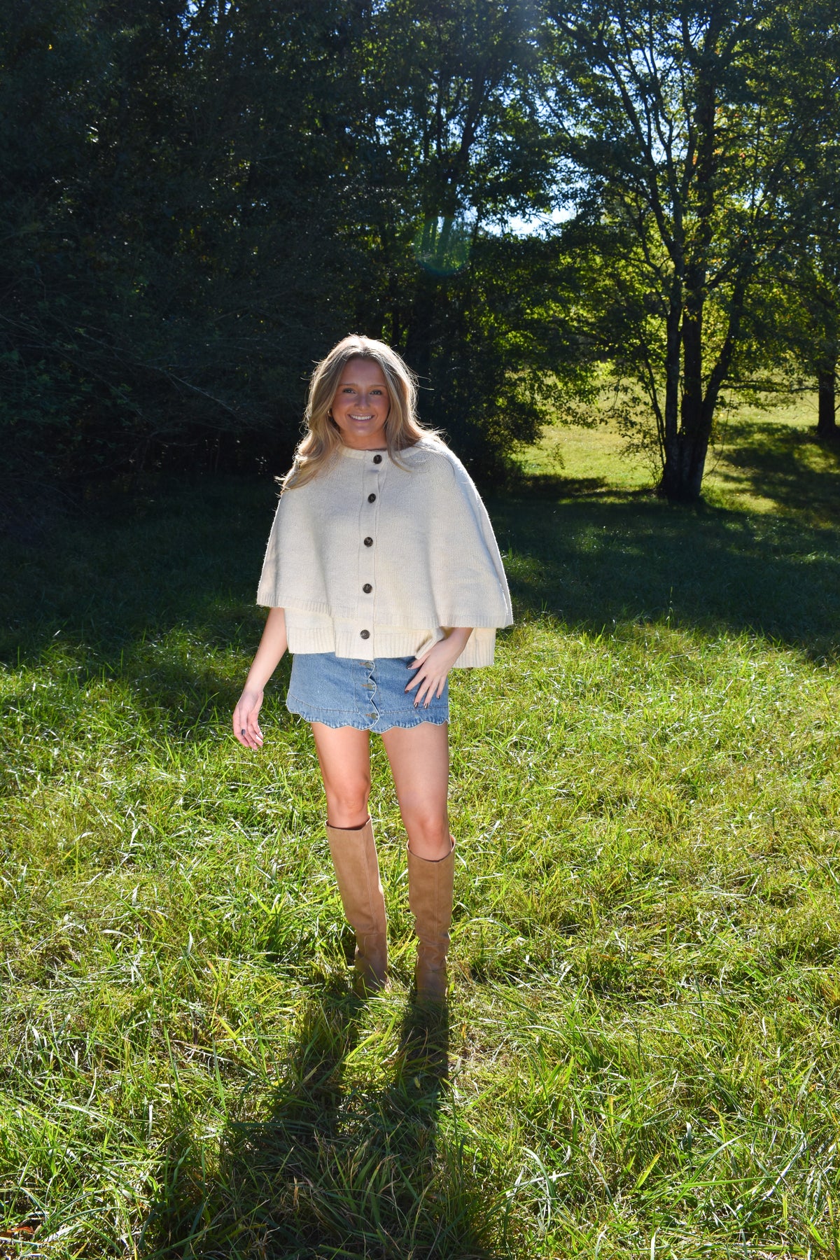 Button Front Tiered Knit Capelet