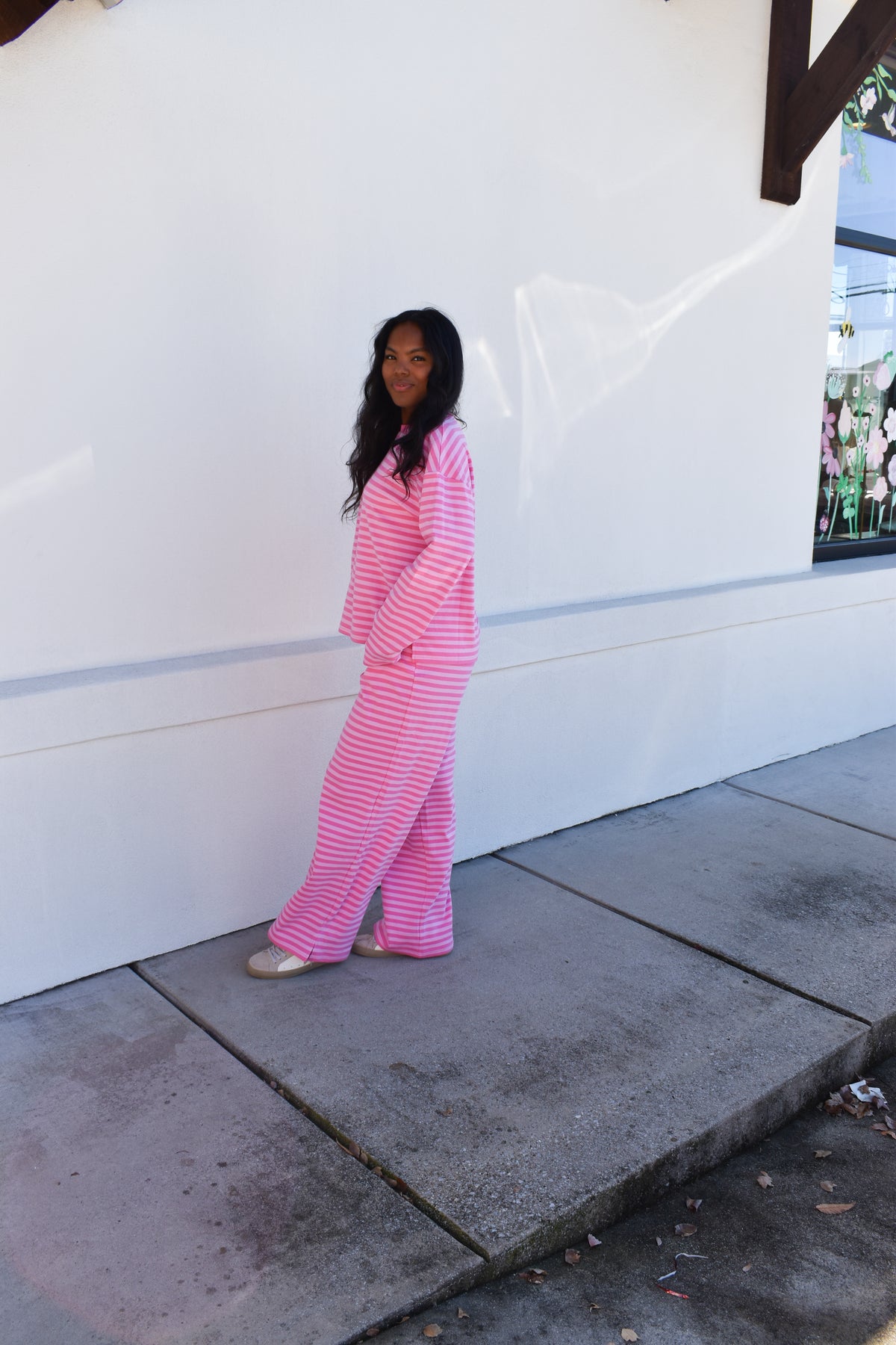 Hot Pink Striped Loungewear Long Sleeve Top