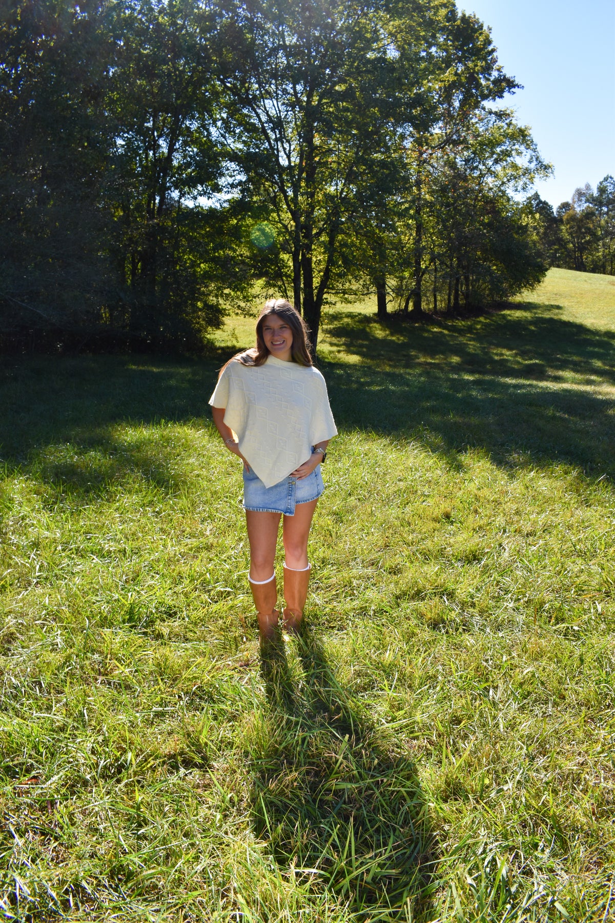 Cable Knit Poncho: White