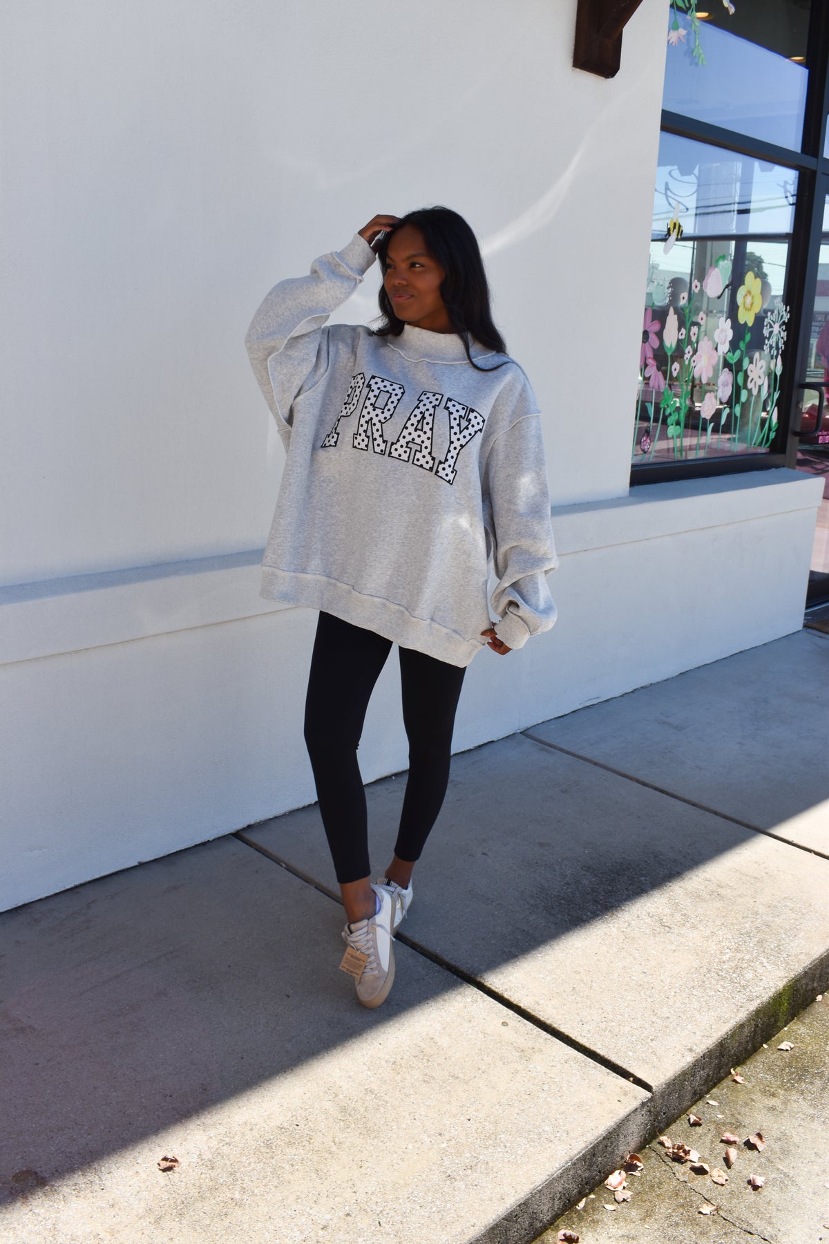 Embroidered "PRAY" Polka Dot Mockneck