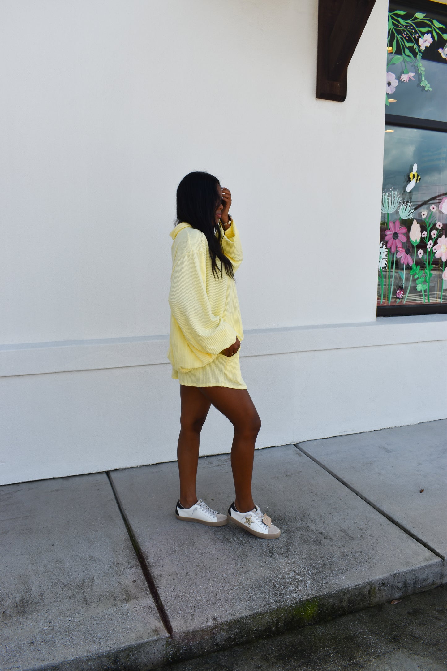 Yellow Waffle Knit Mockneck