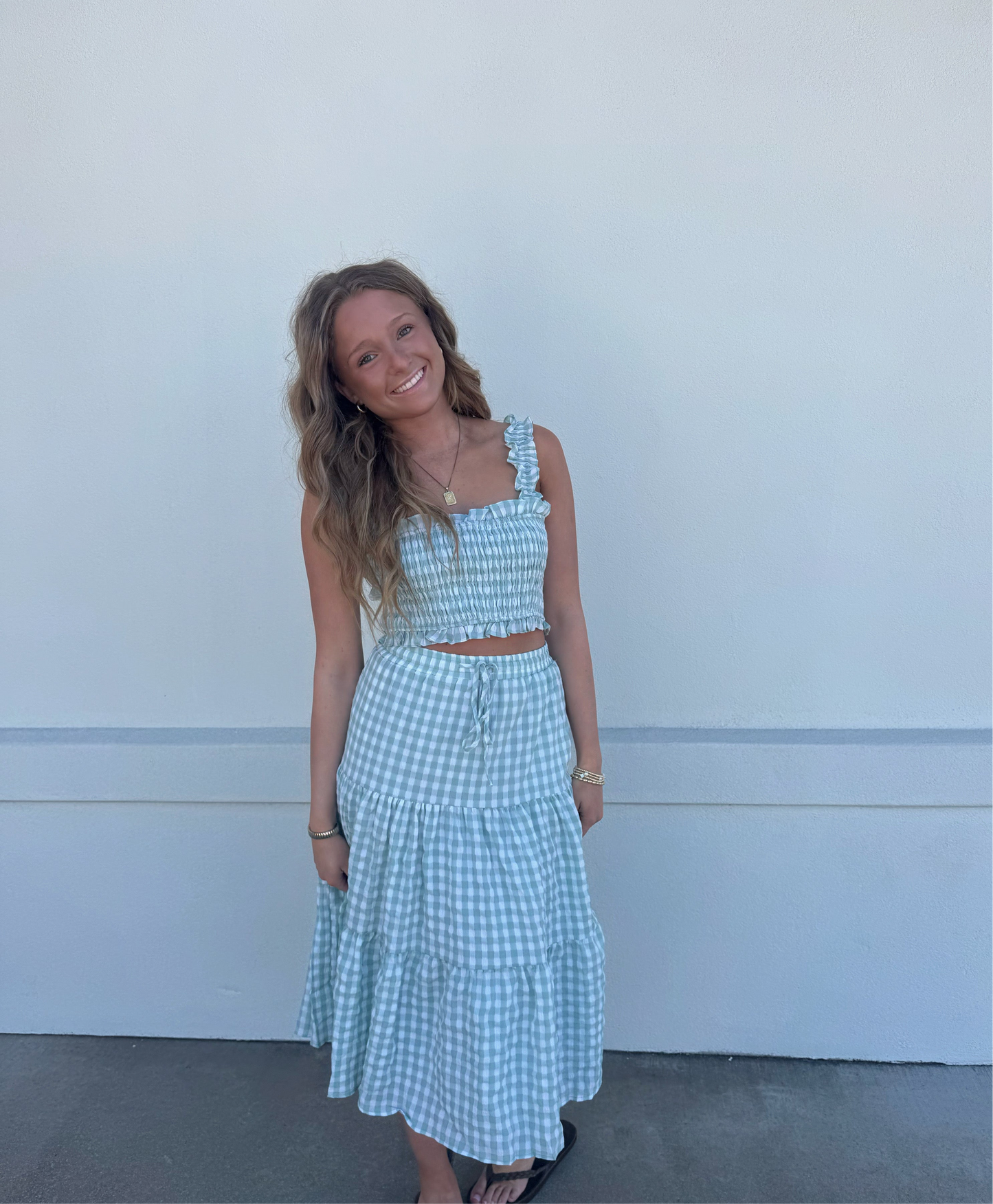 Gingham Crop Top and Tiered Mini Skirt Set