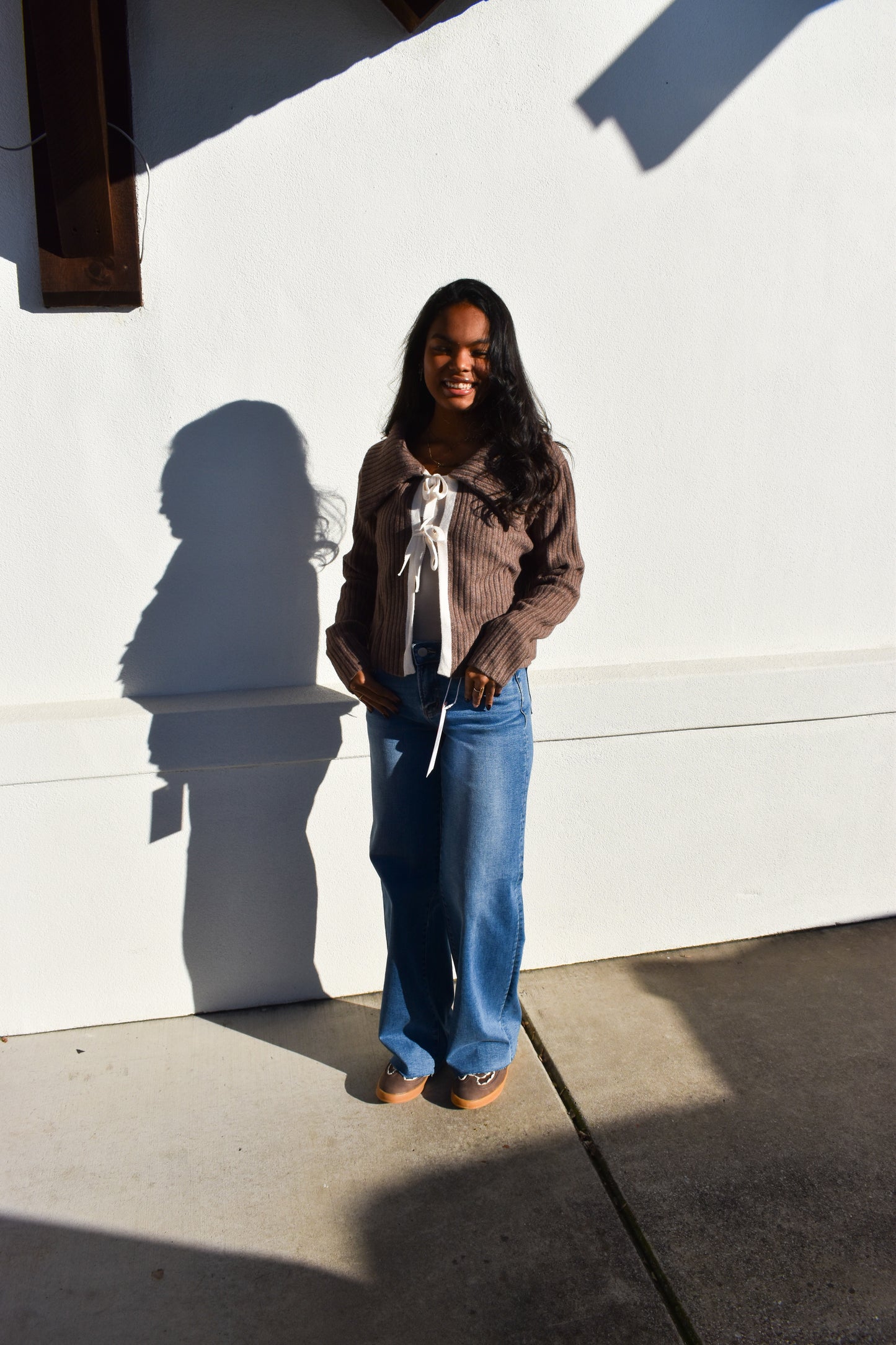 Cable Knit Bow Tie-Front Cardigan