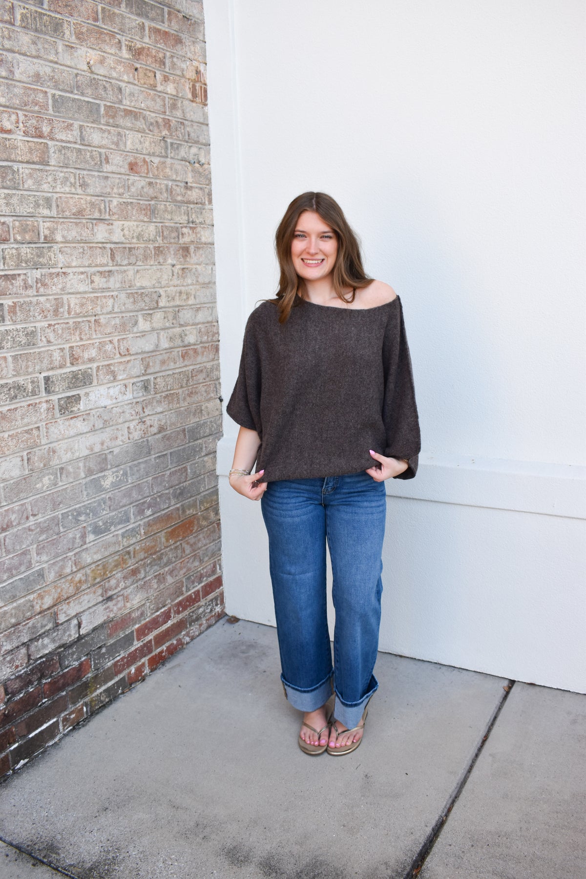 Gloria One Shoulder Knit Top: Brown