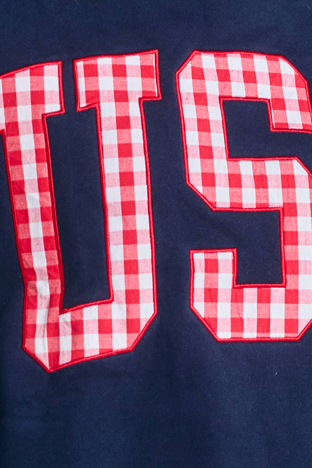 Gingham Embroidery "USA" Mock Neck Sweatshirt