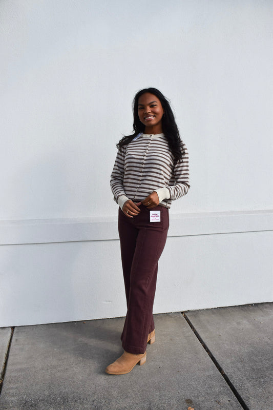 Striped Pattern Button Cardigan