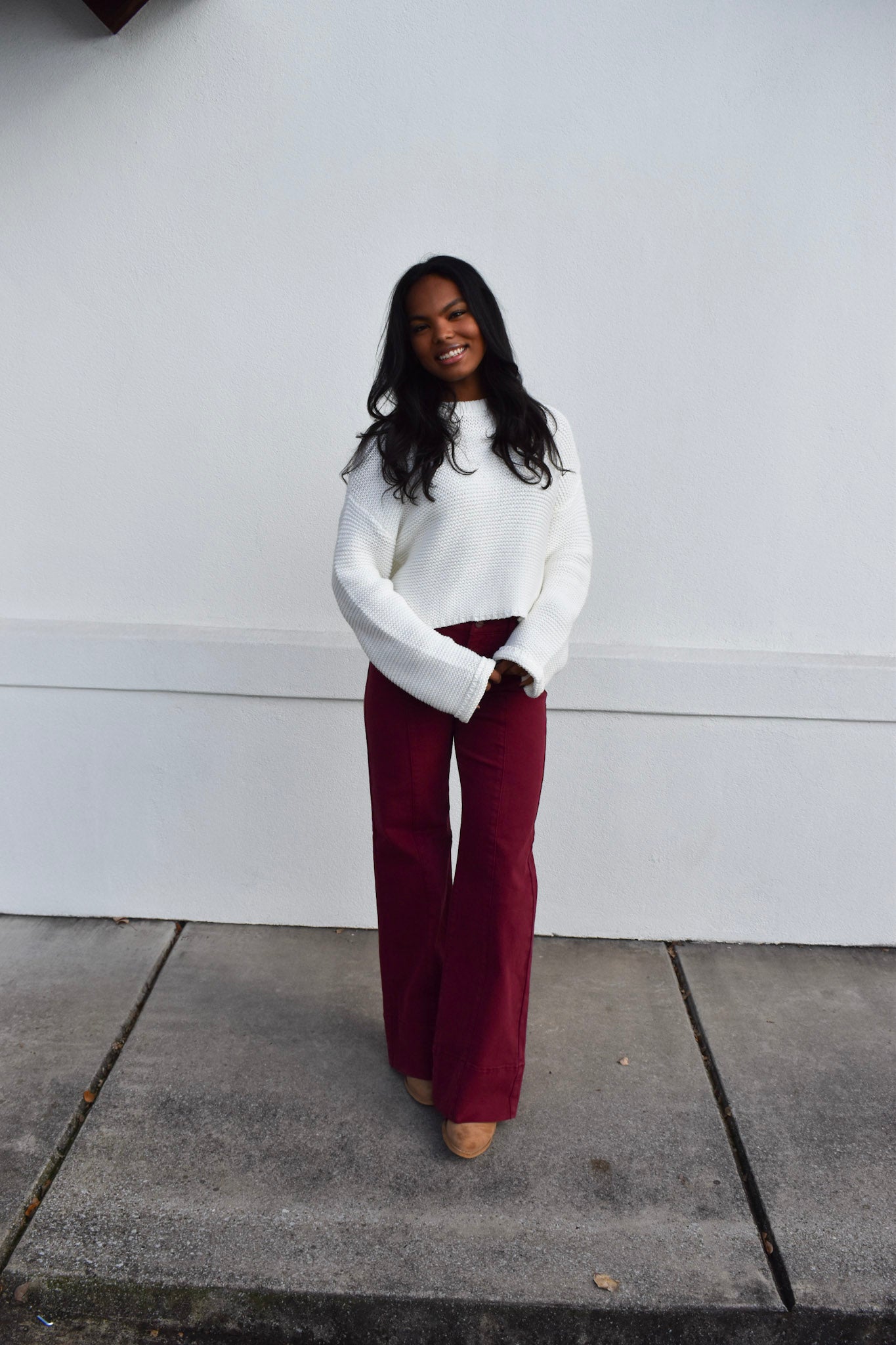 Risen Mid Rise Wide Leg: Wine