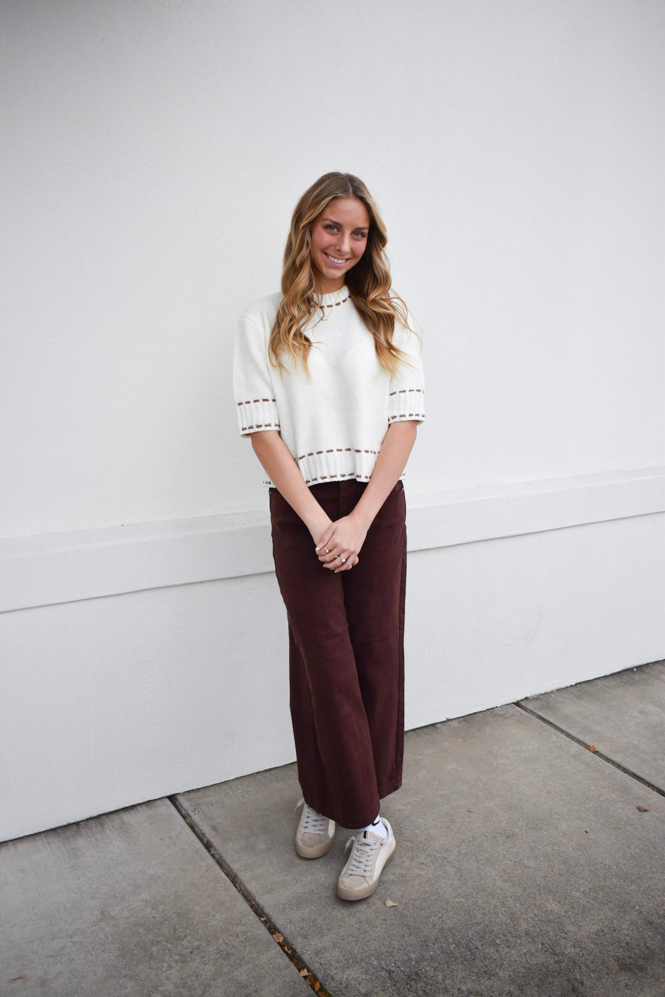 Stitch Effect Short Sleeve Top