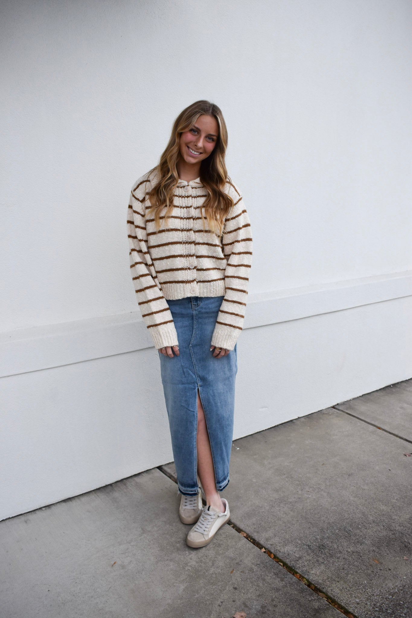 Button Down Stripe Knitted Cardigan