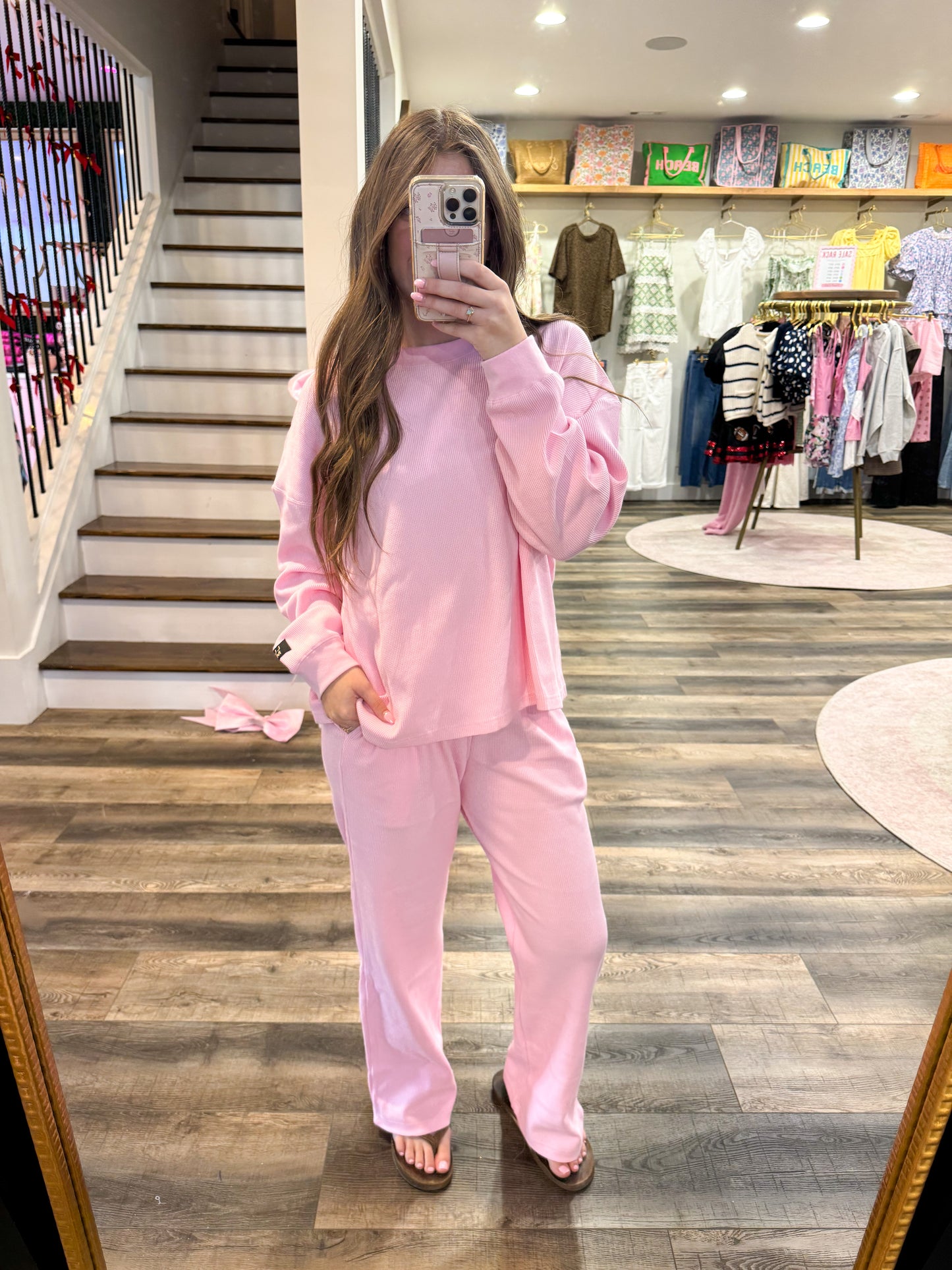 Lulu Mac Waffle Long Sleeve: Light Pink