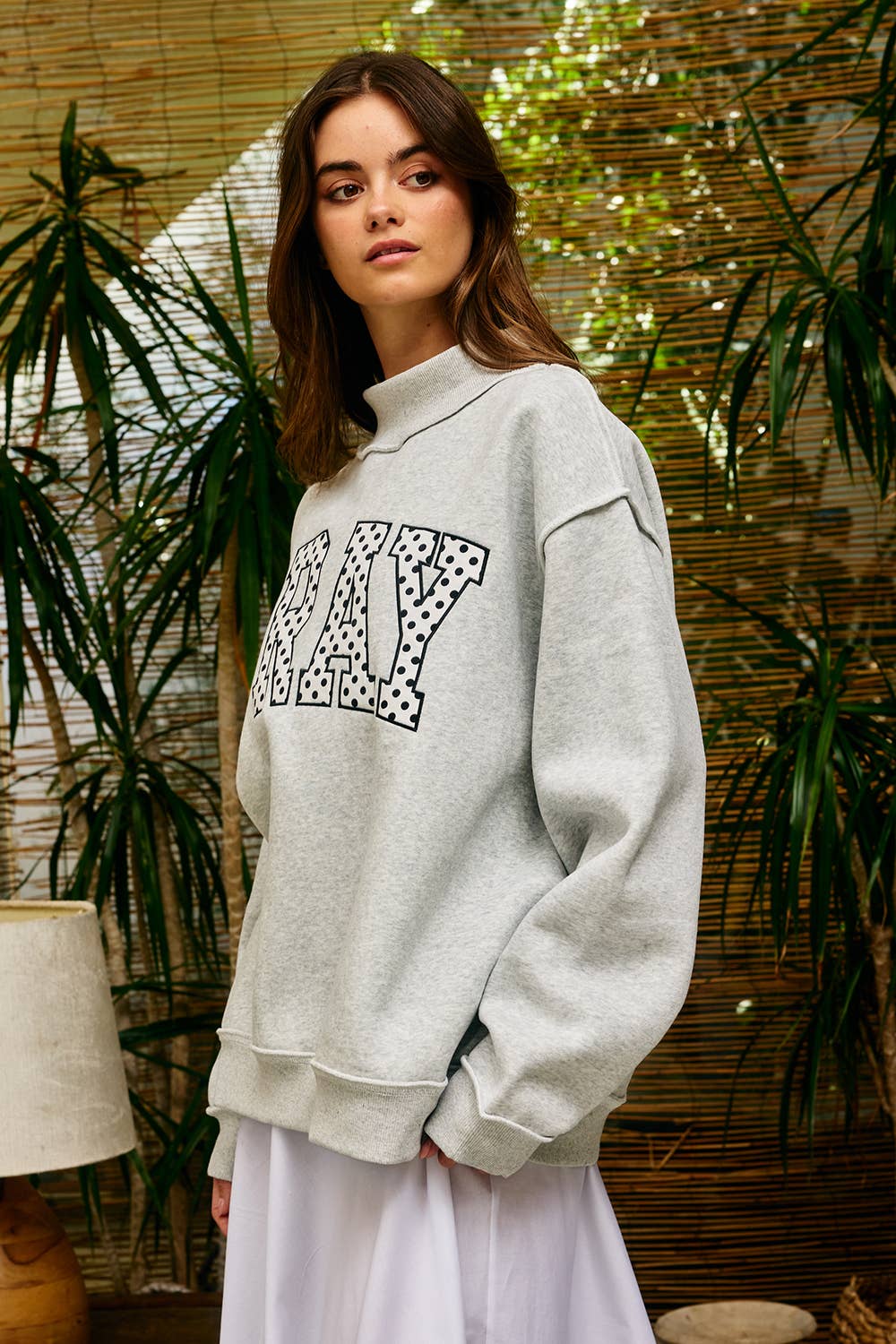 Embroidered "PRAY" Polka Dot Mockneck
