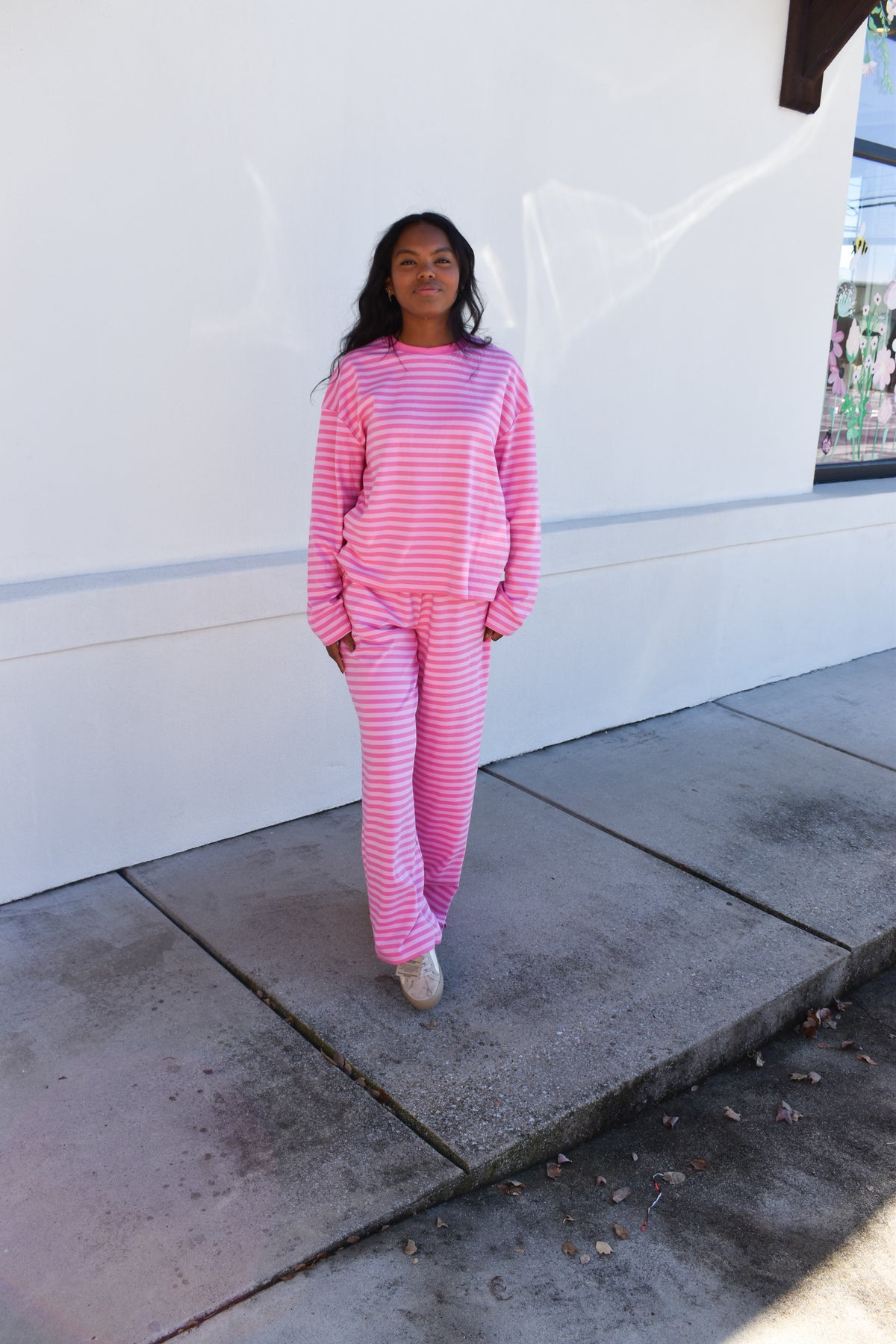 Hot Pink Striped Loungewear Long Sleeve Top