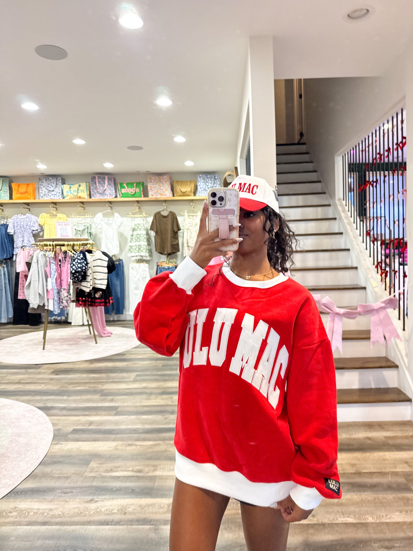 Lulu Mac Color Block Sweatshirt: Red/White