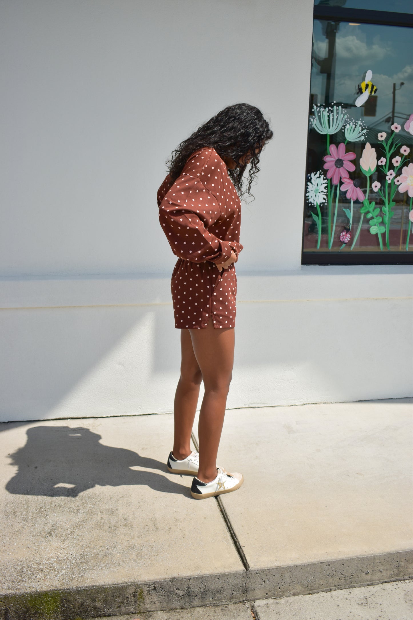 Chocolate Polka Dot Elastic Waistband Athletic Shorts