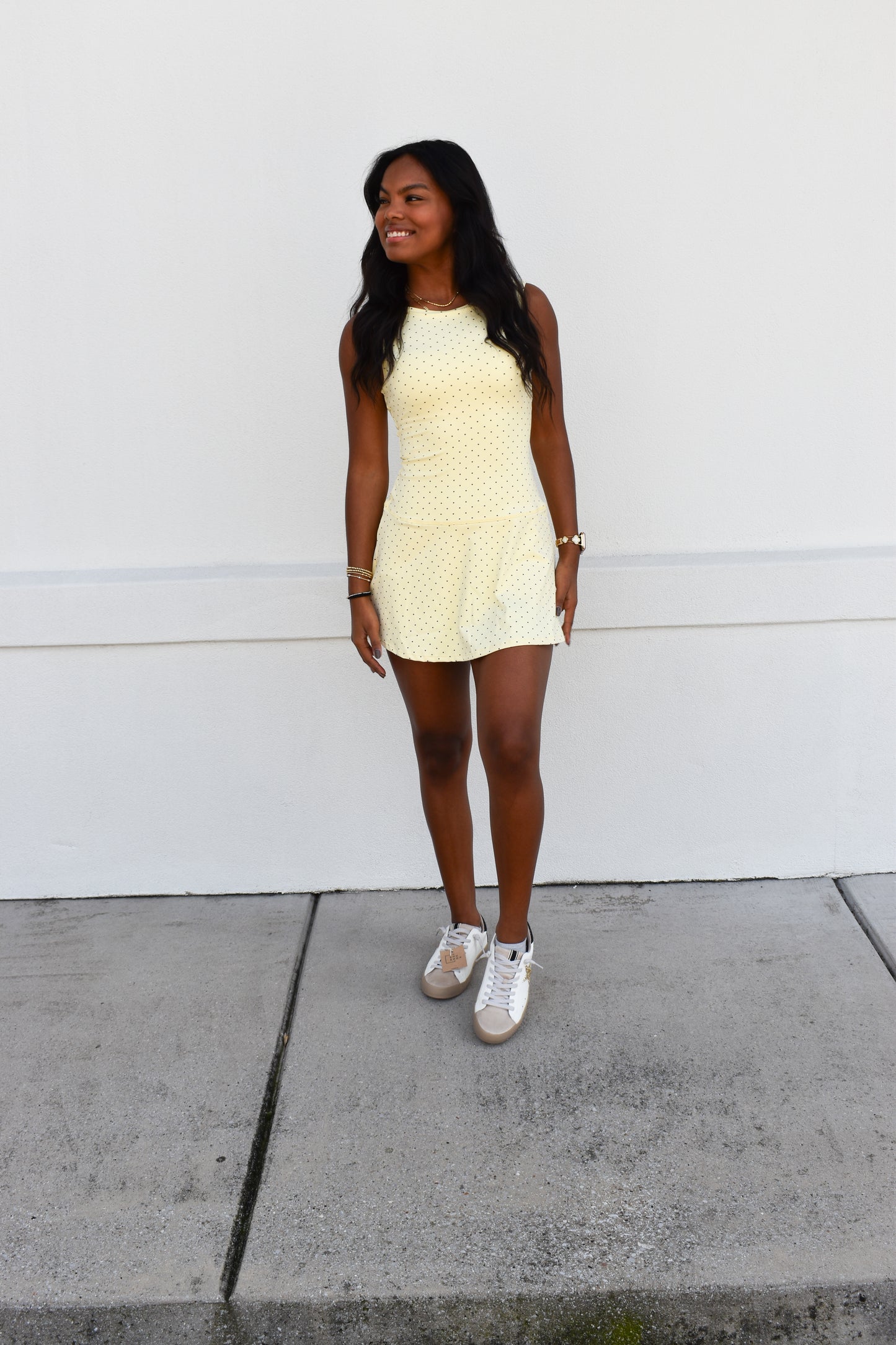 Polka Dot Print A-Line Mini Dress with Drop Waist