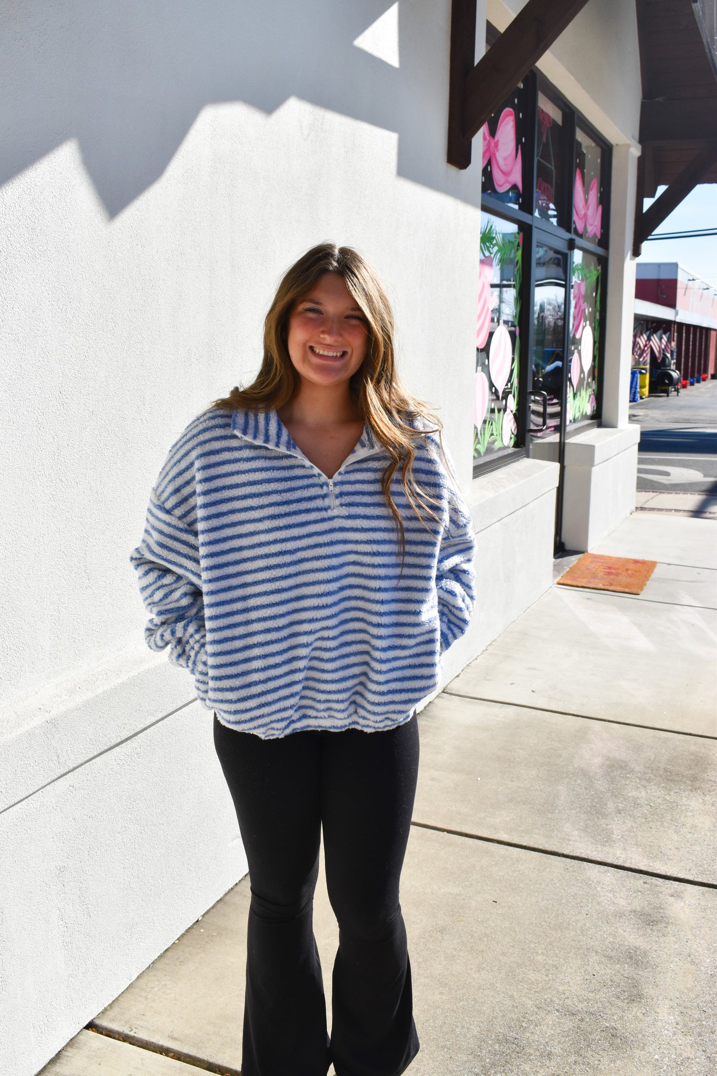 Liz Stripe Quarter Zip Fleece