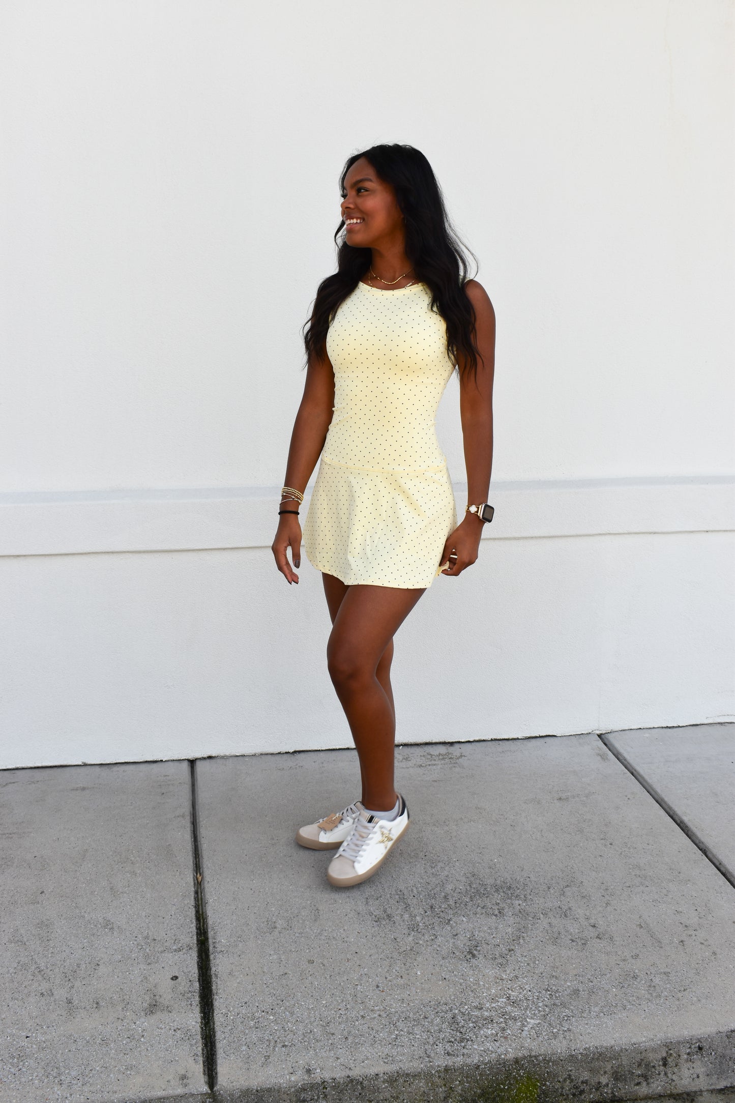 Polka Dot Print A-Line Mini Dress with Drop Waist