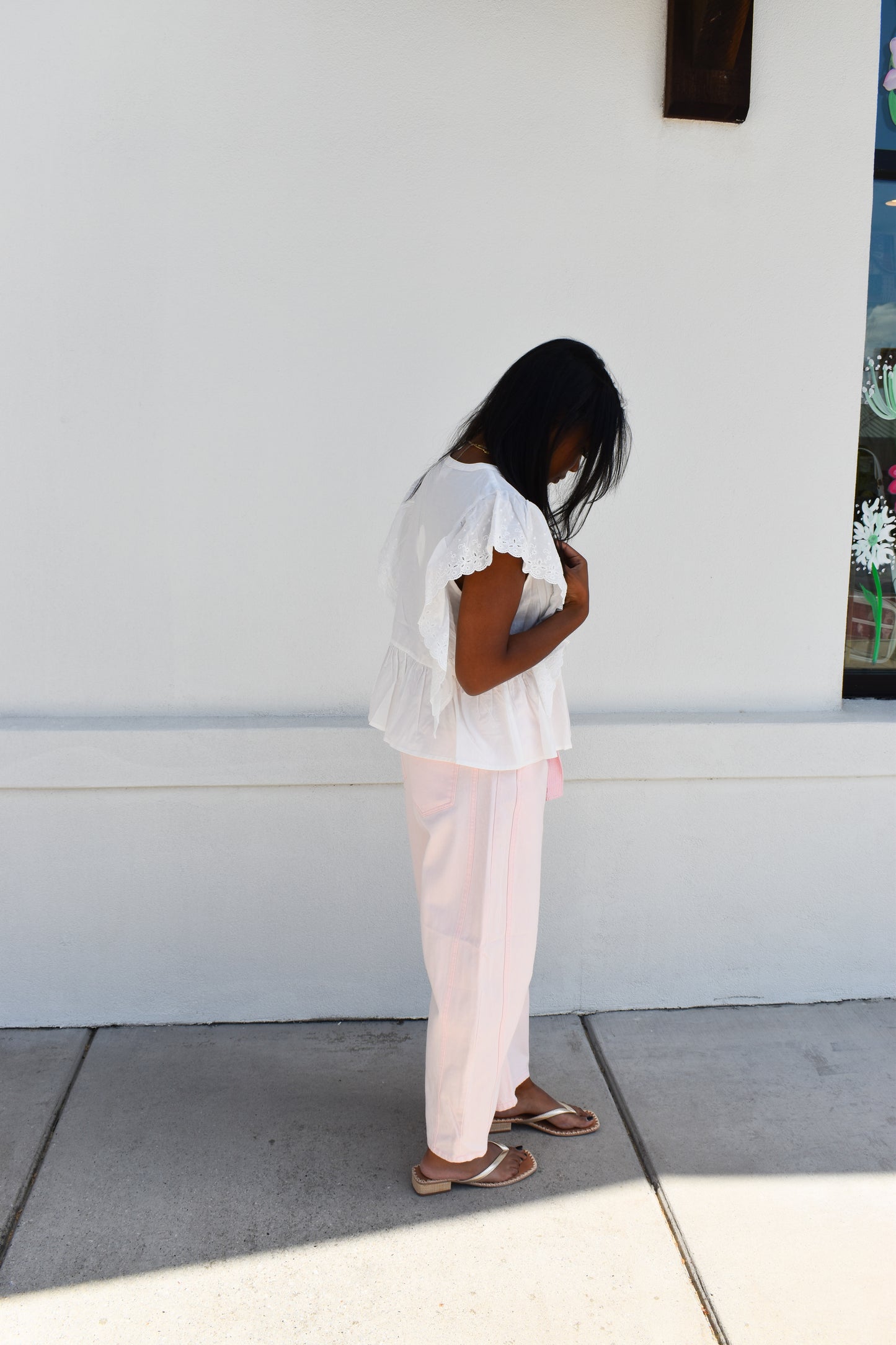 Delicately Embroidered Eyelet Ruffled Cotton Poplin Blouse