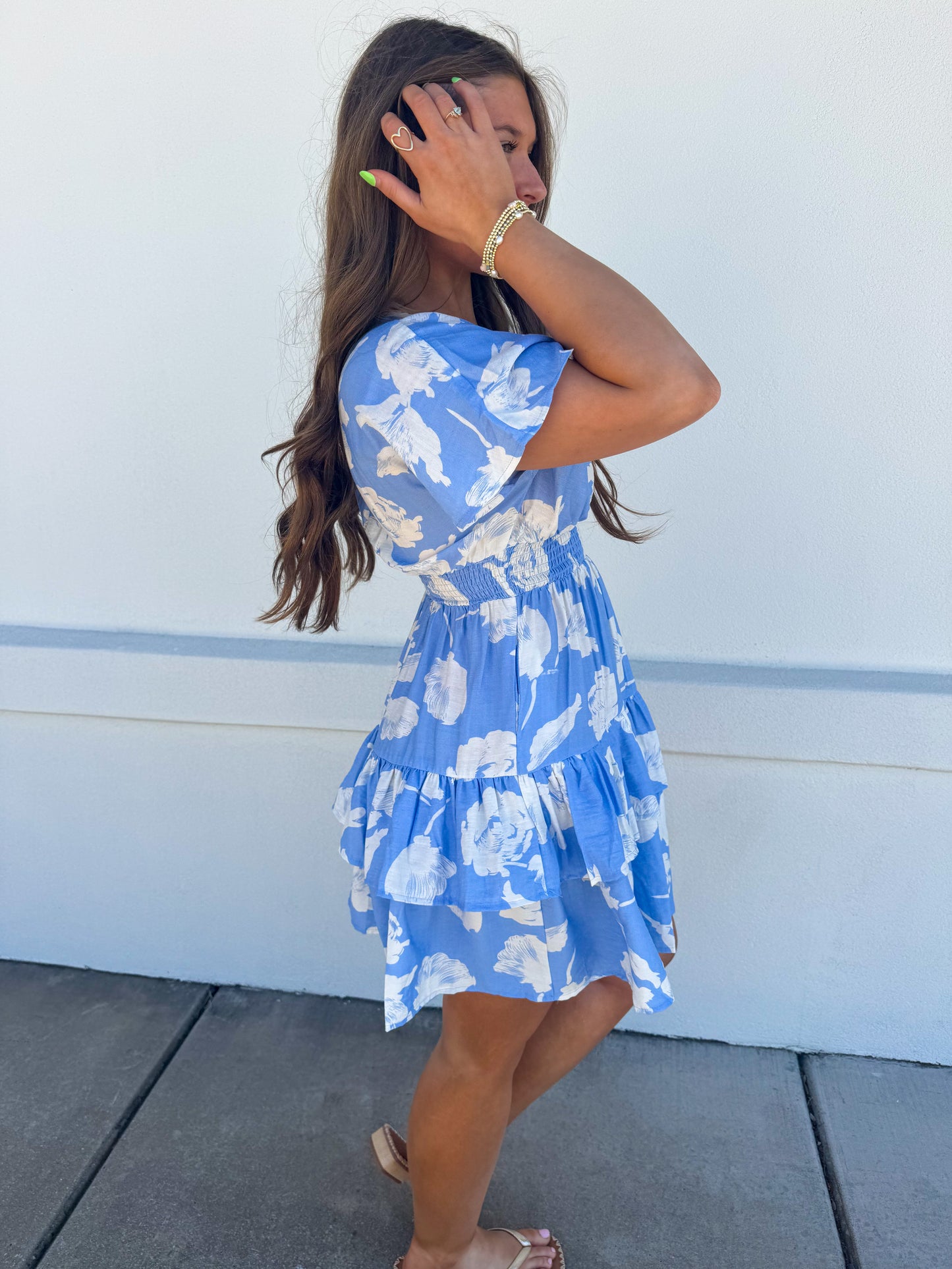 Waist Smocking Tiered Dress