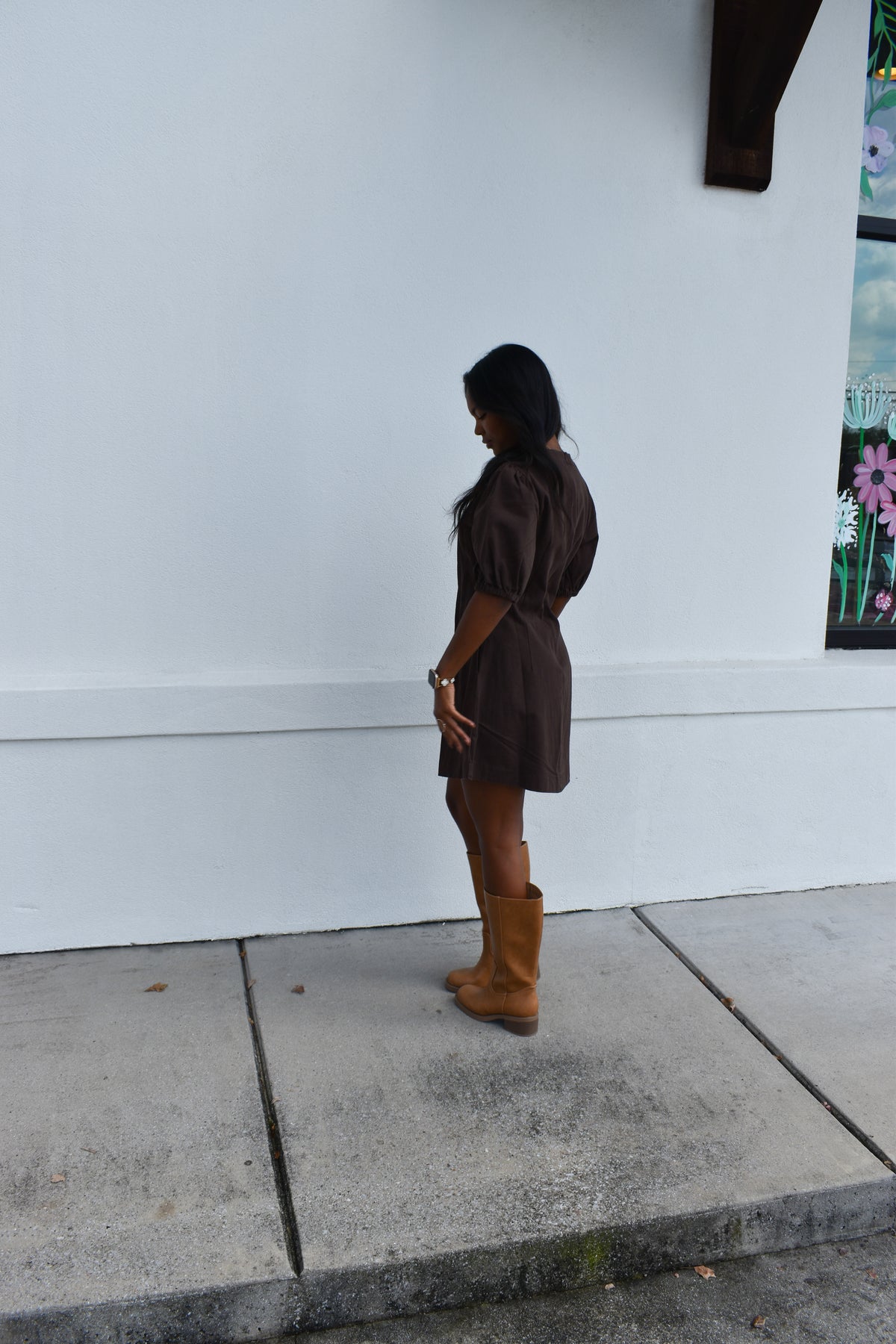 Puff Sleeve V Neck Mini Dress
