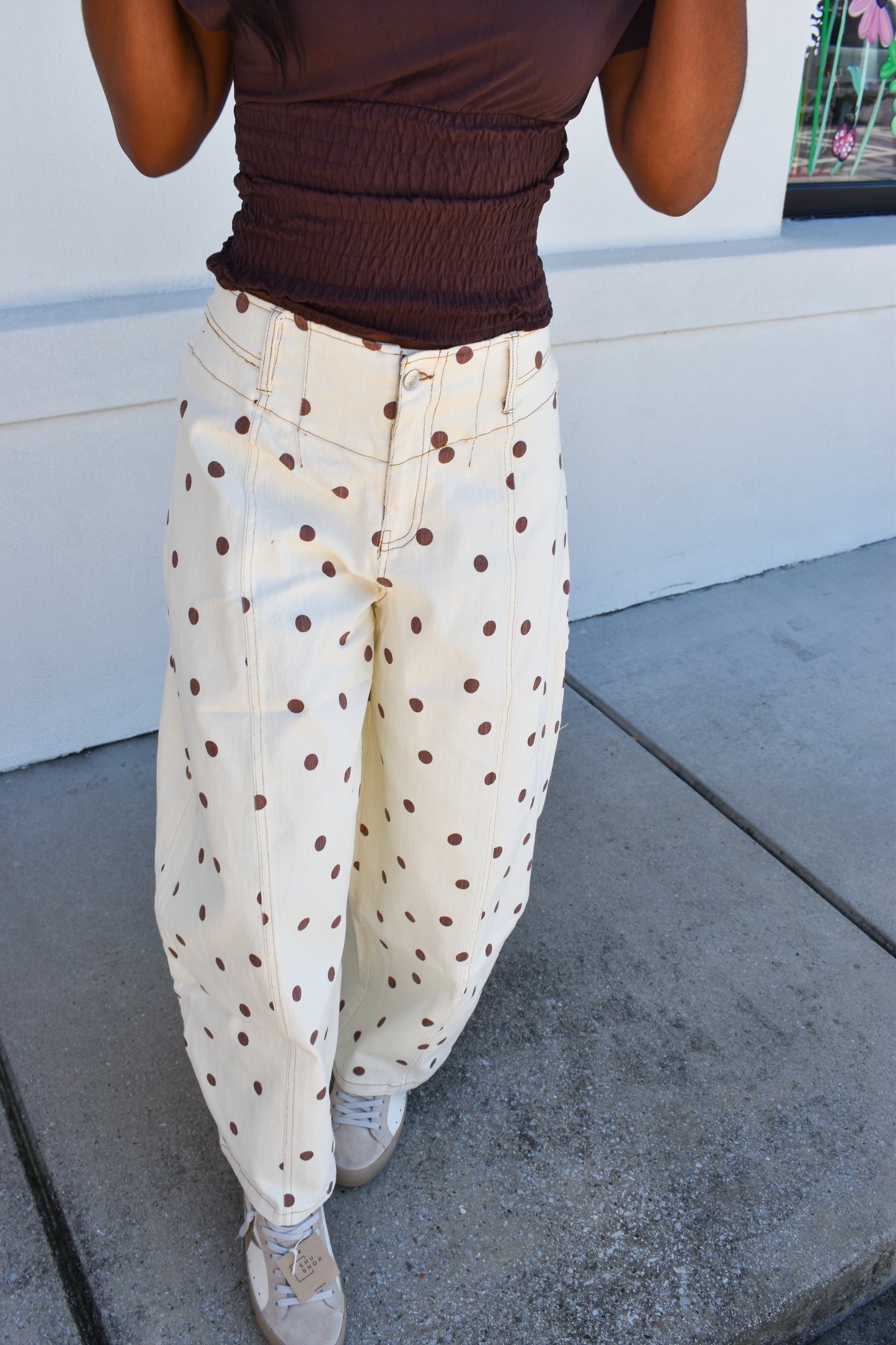 Polka Dot Twill Barrel Jeans