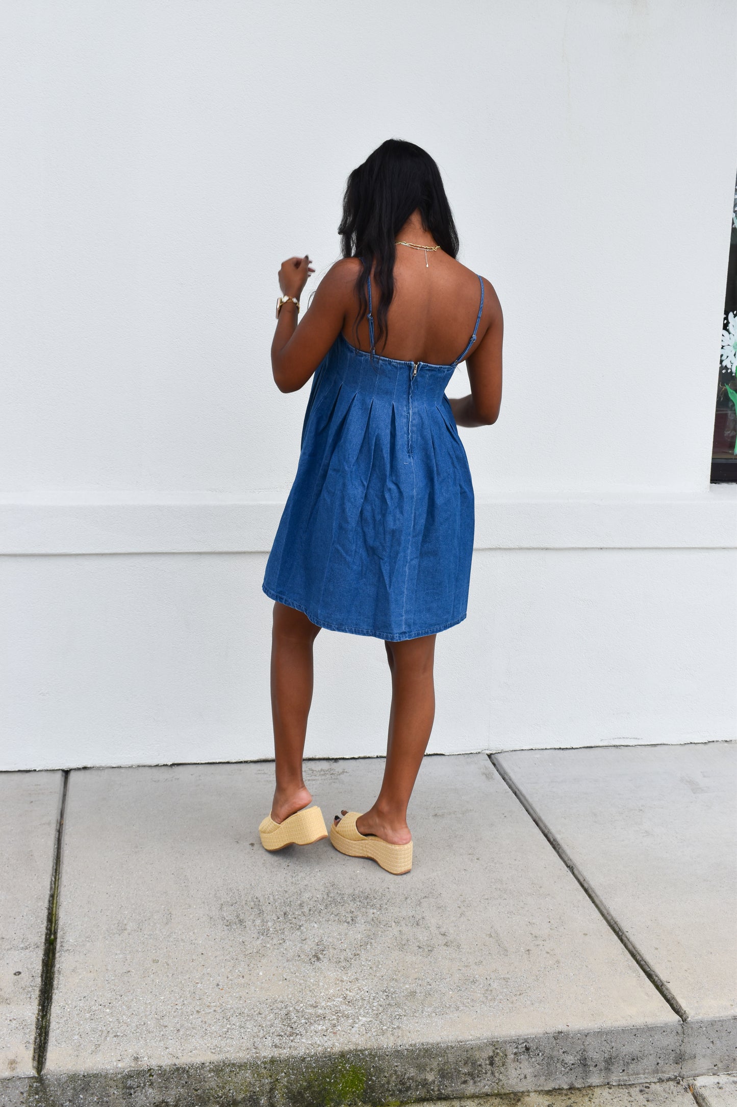 Denim Pleated Babydoll Dress