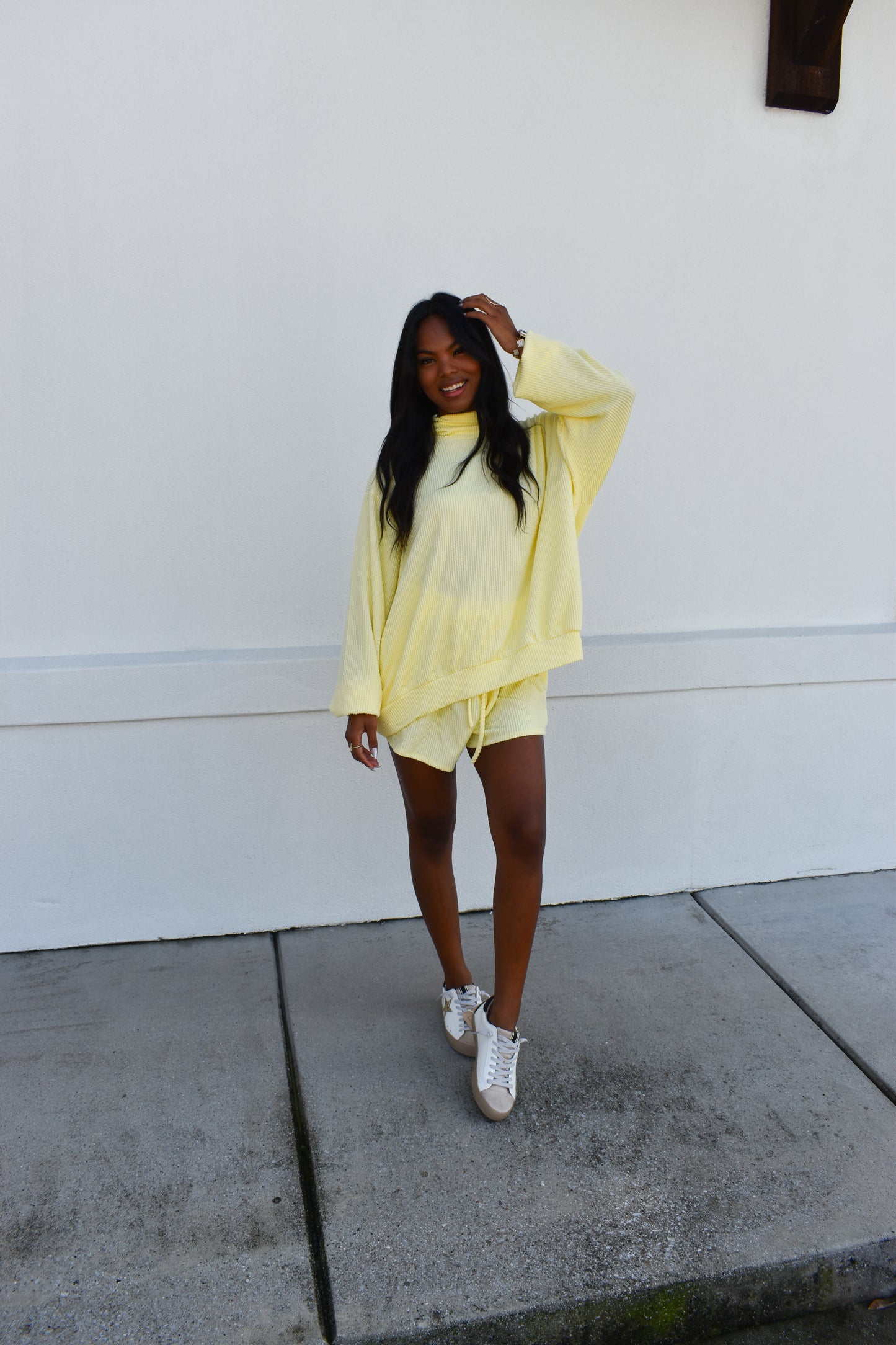 Yellow Waffle Knit Mockneck