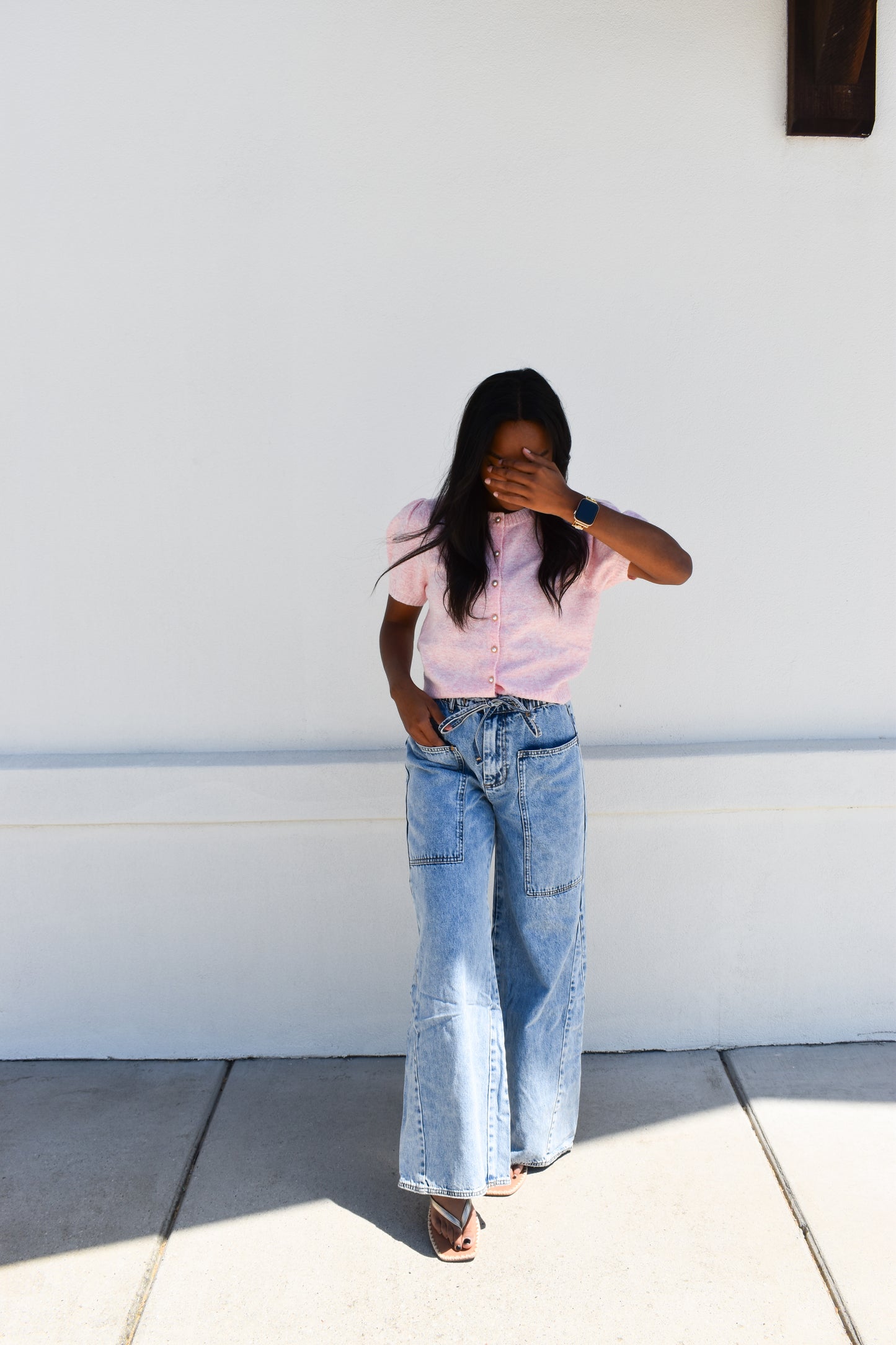Pink Cardi W/ Pearl Buttons