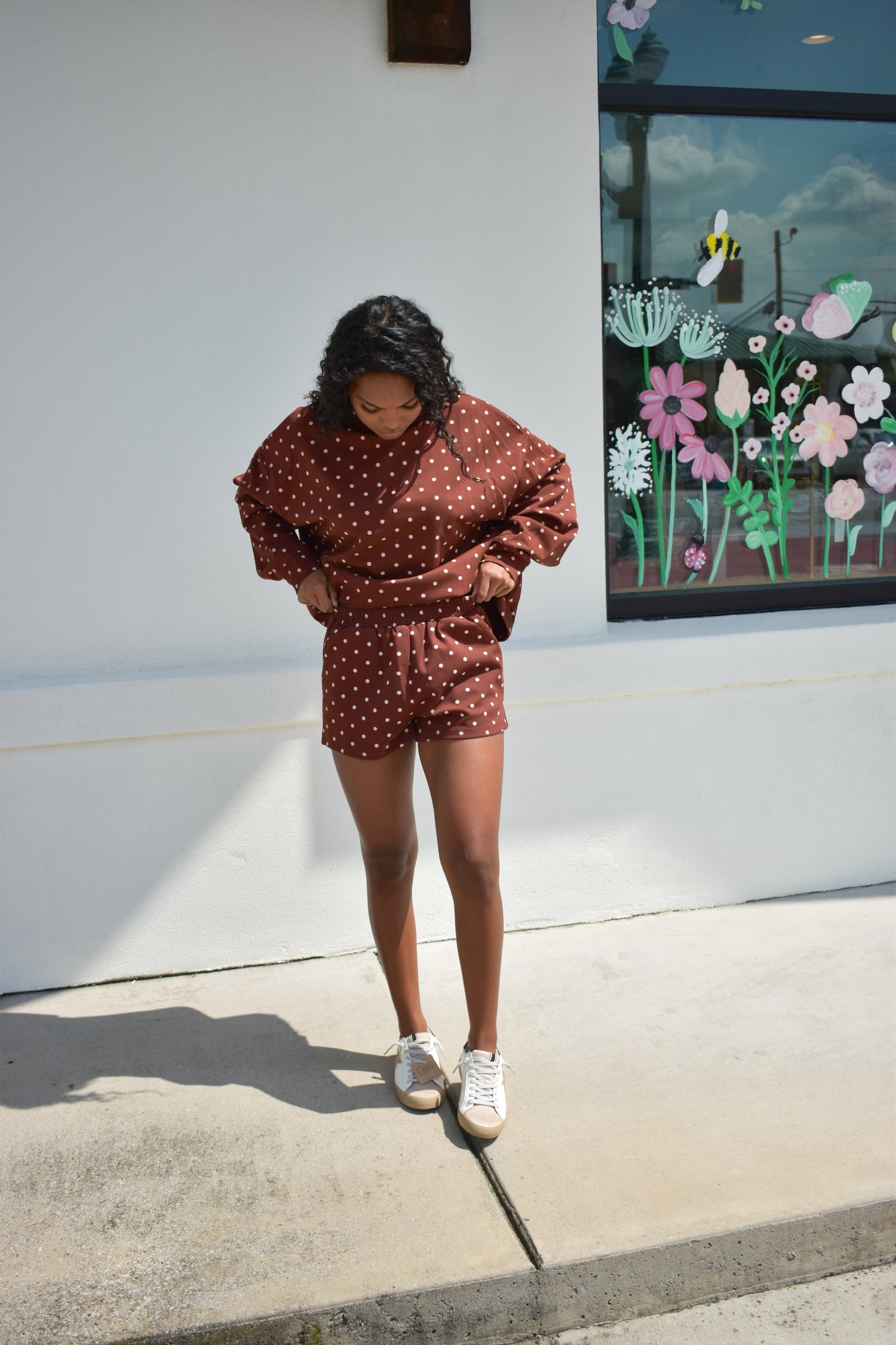 Chocolate Polka Dot Elastic Waistband Athletic Shorts