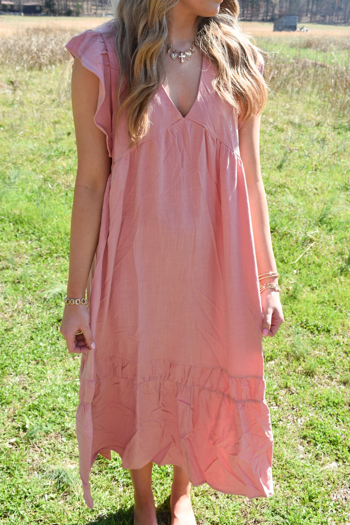 Blush Ruffle Midi Dress