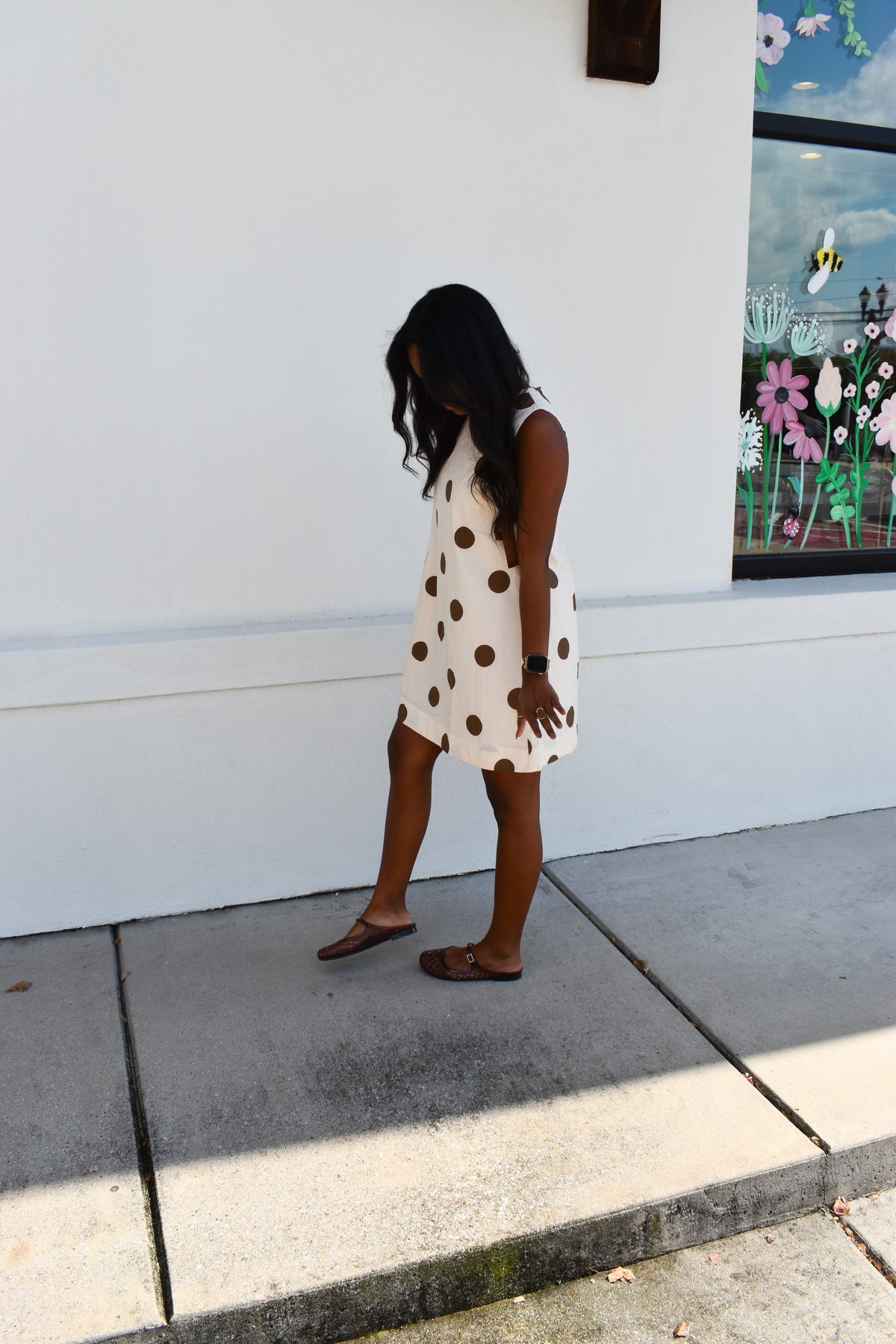 Polka Dot Sleeveless Mini Dress W/ Bow Detail