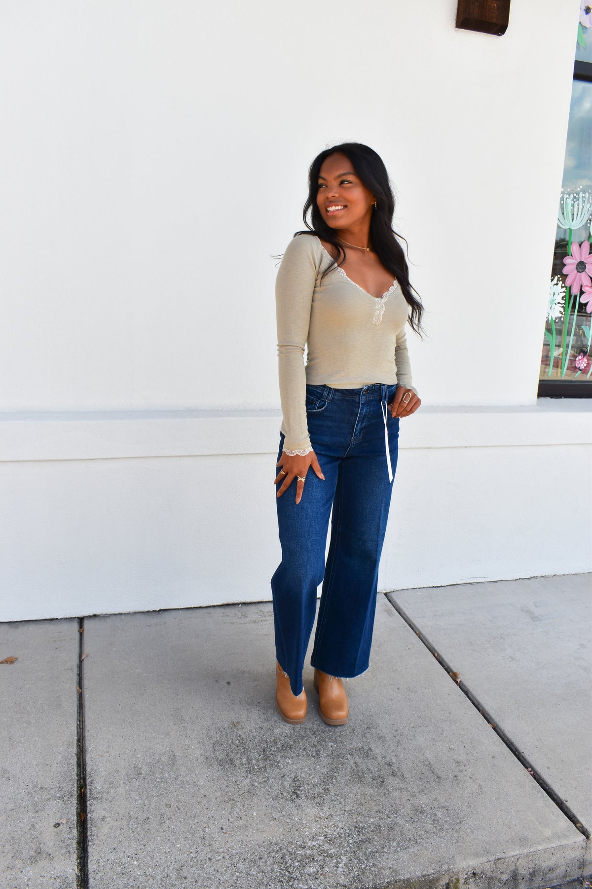 Risen High Rise Ankle Wide W/ Crease Detail