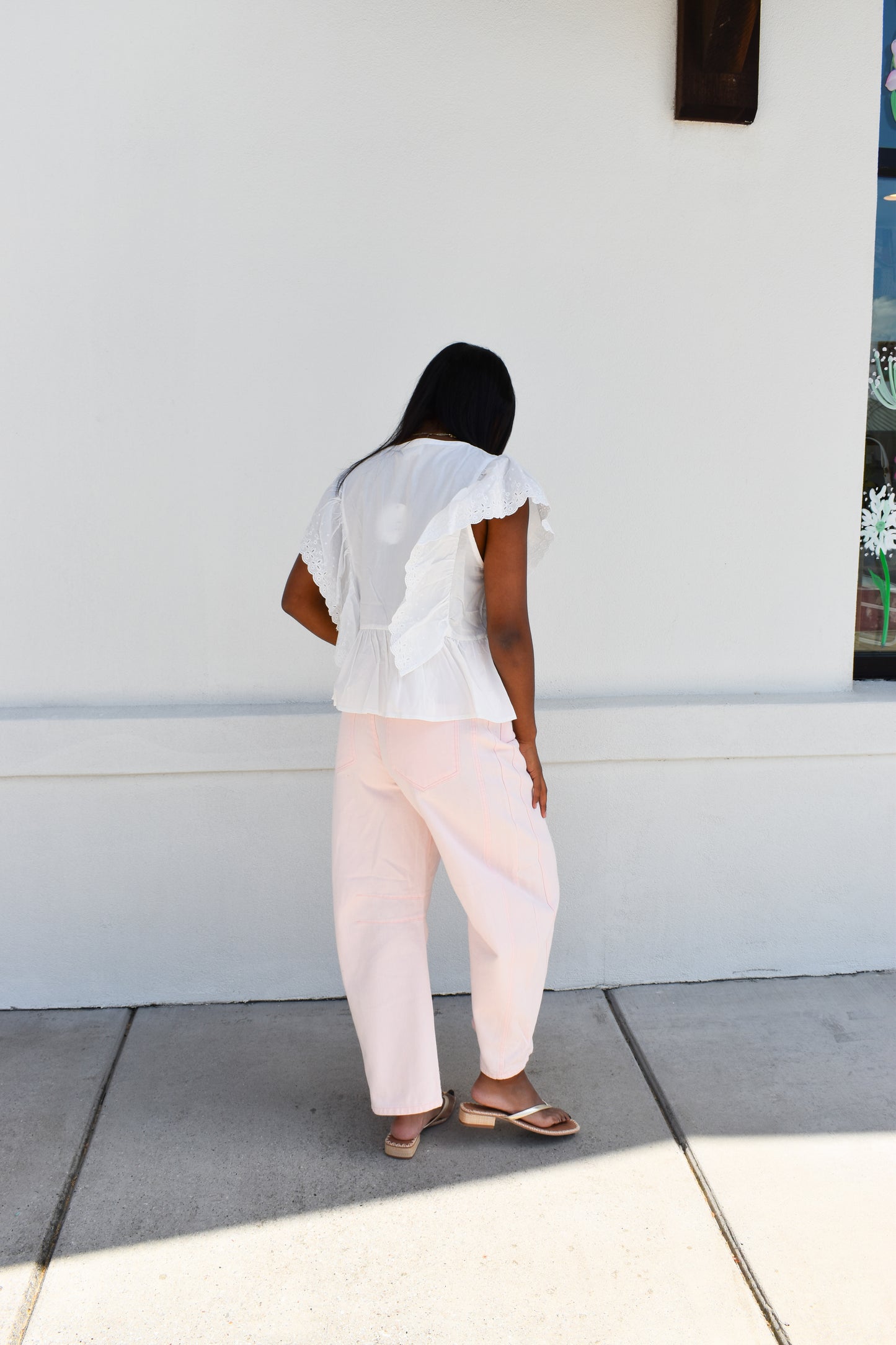 Pink Eyelet Thru Cotton Belt Barrel Jean